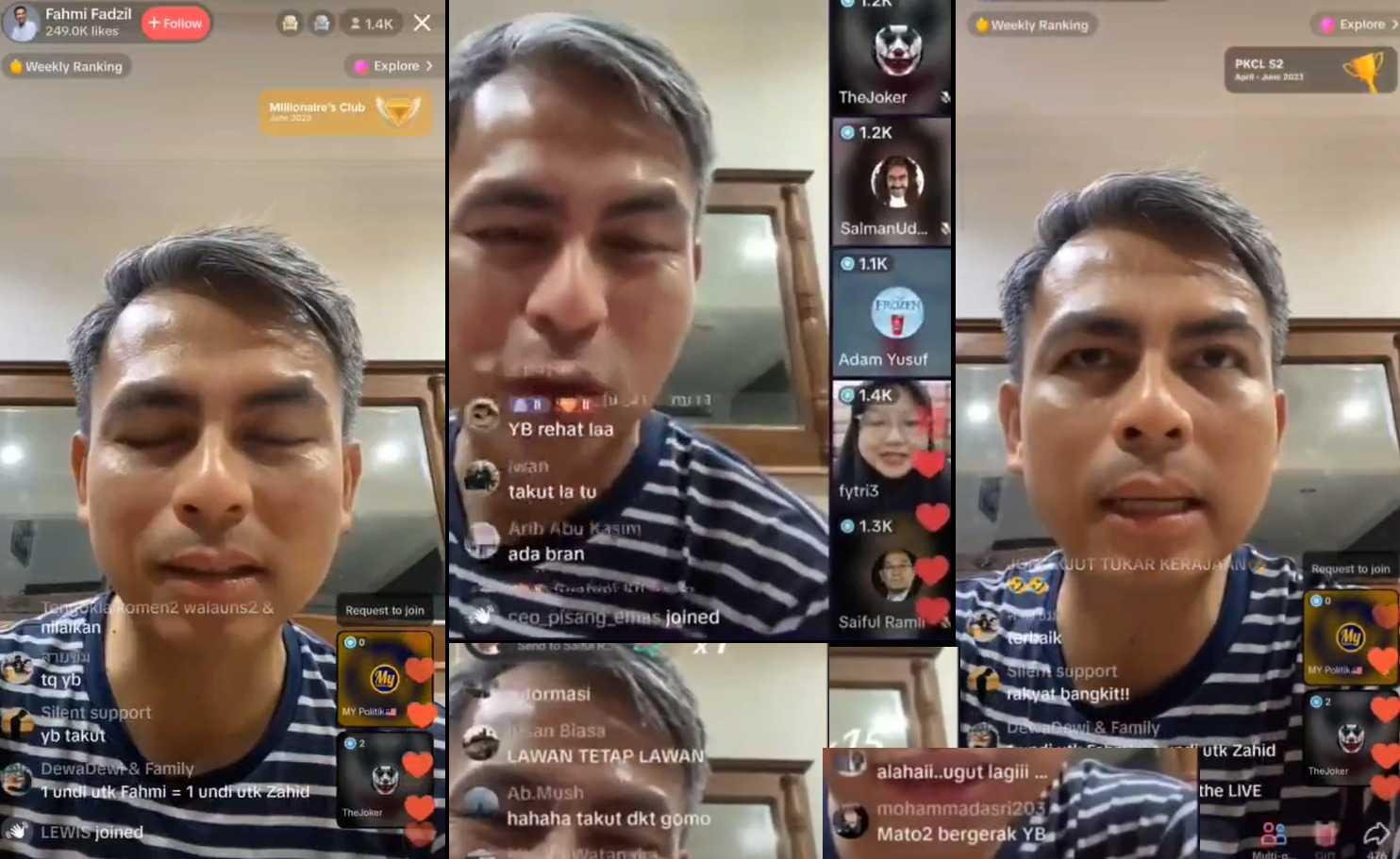 Communications and Digital Minister Fahmi Fadzil reacts to participants during a live TikTok session on June 26. 
