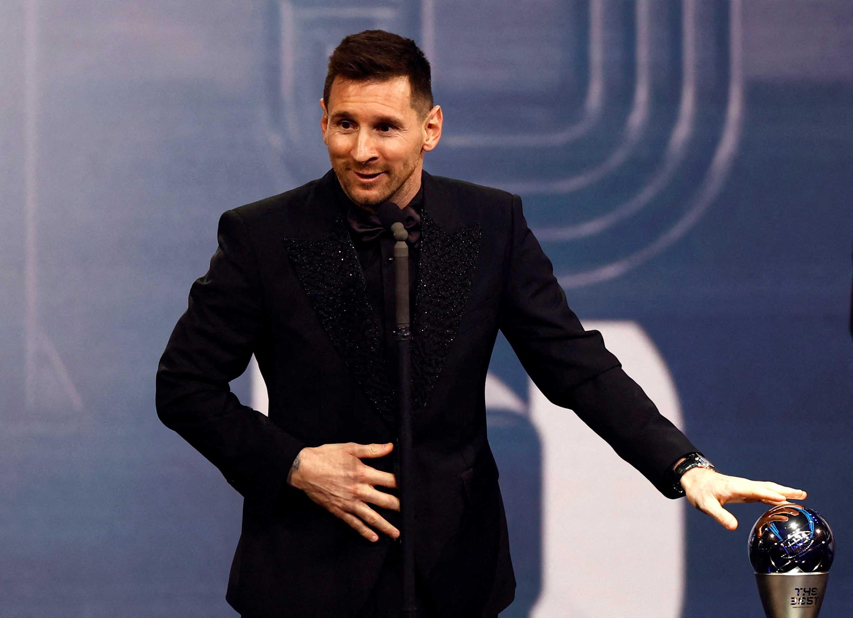 Lionel Messi winner of The Best Fifa Player award 2022 in Salle Pleyel, Paris, France, Feb 27. Photo: Reuters