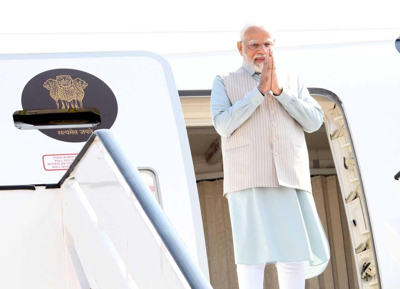 India's Prime Minister Narendra Modi arrives at Waterkloof Air Force Base, South Africa Aug 22. Photo: Reuters
