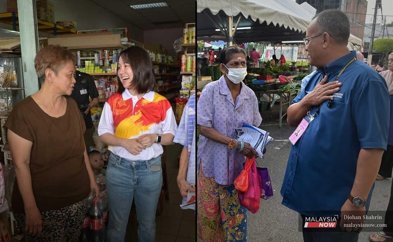 Pang Sock Tao dari PH dan Khairul Azhari Saut calon PN ketika sesi berkempen di Kuala Kubu Baharu.