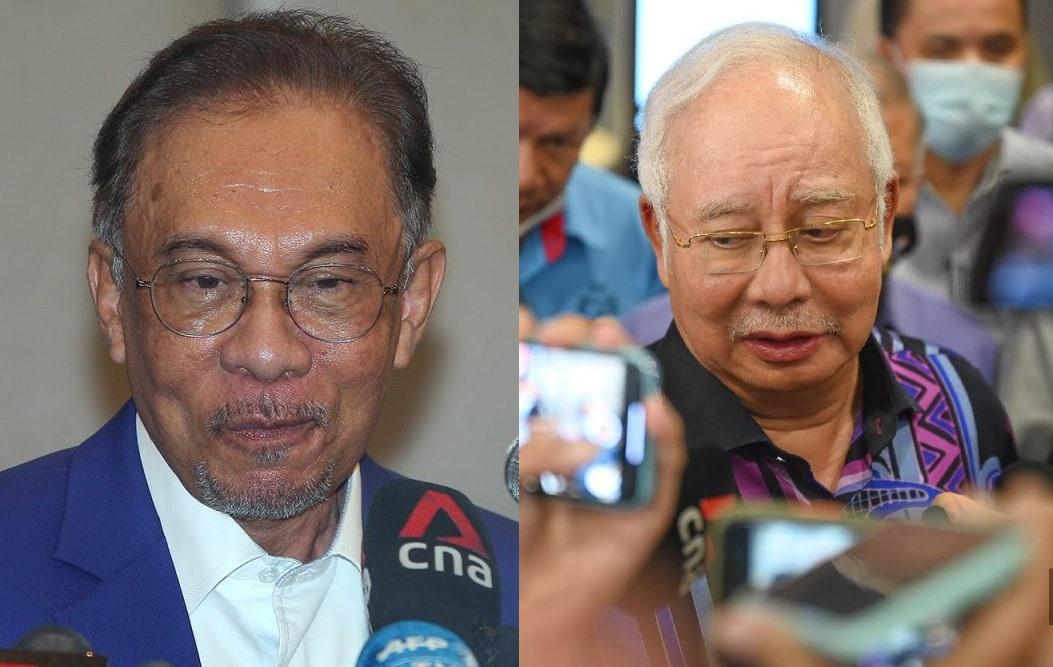 PKR president Anwar Ibrahim and former prime minister Najib Razak.