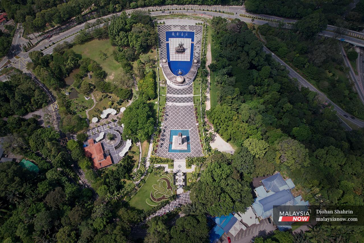 An aerial view of the National Monument, surrounded by a sea of greenery at Jalan Parlimen, in the heart of Kuala Lumpur.