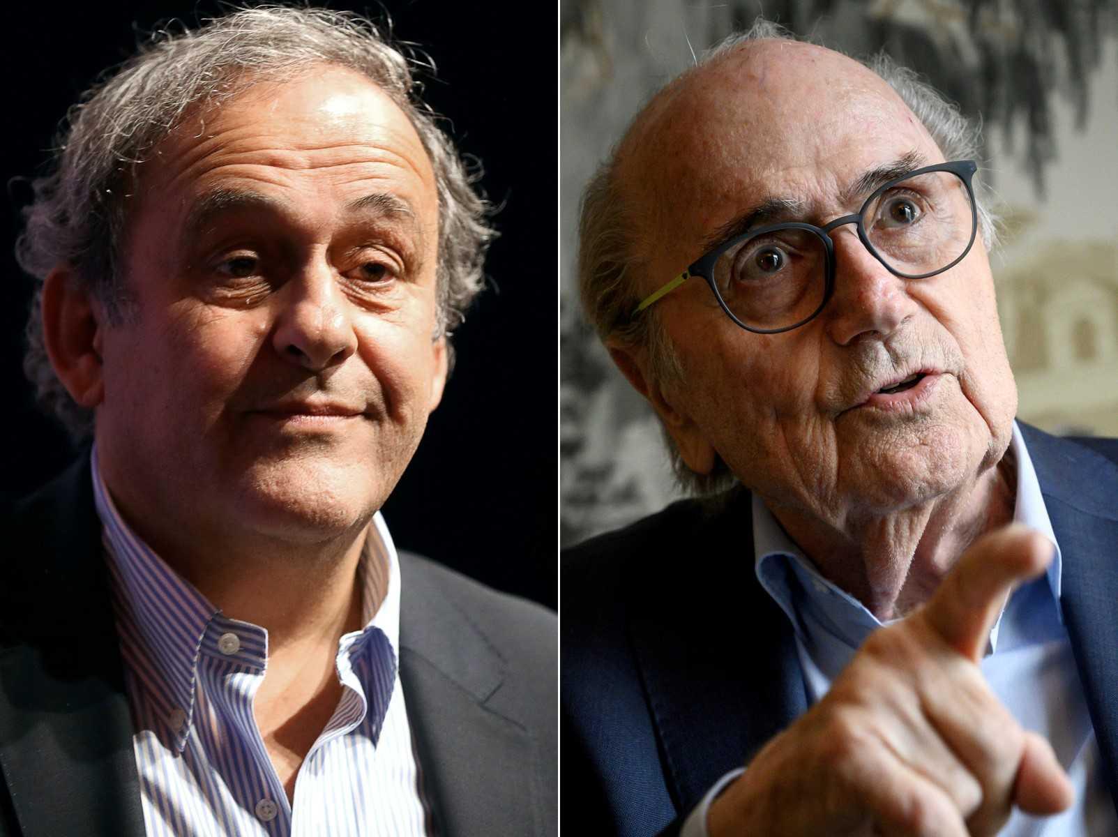 This file image shows a combination of pictures created on Aug 30, 2020 of French football legend Michel Platini and former Fifa president Sepp Blatter. Photo: AFP