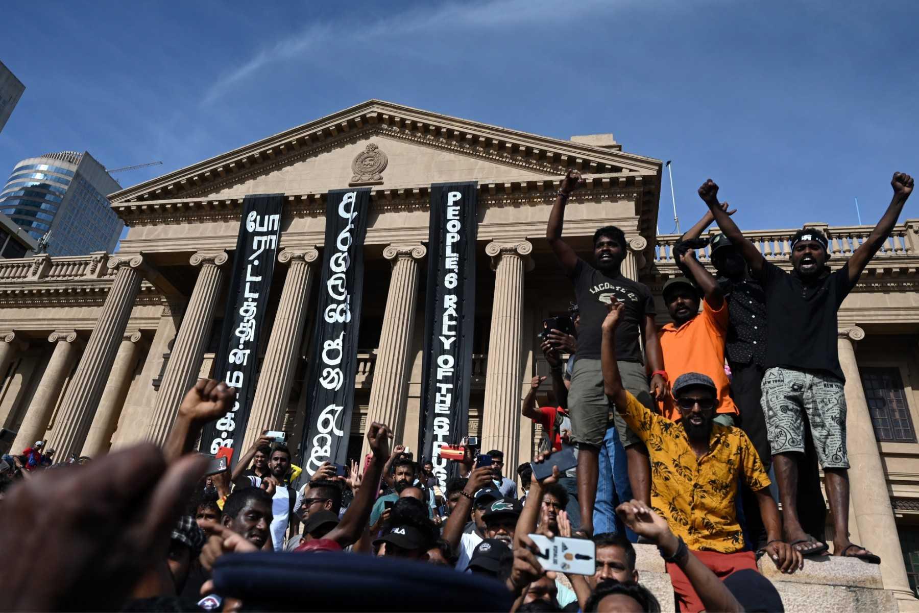 Protestors gather at presidential secretariat in Colombo on July 14. Photo: AFP 