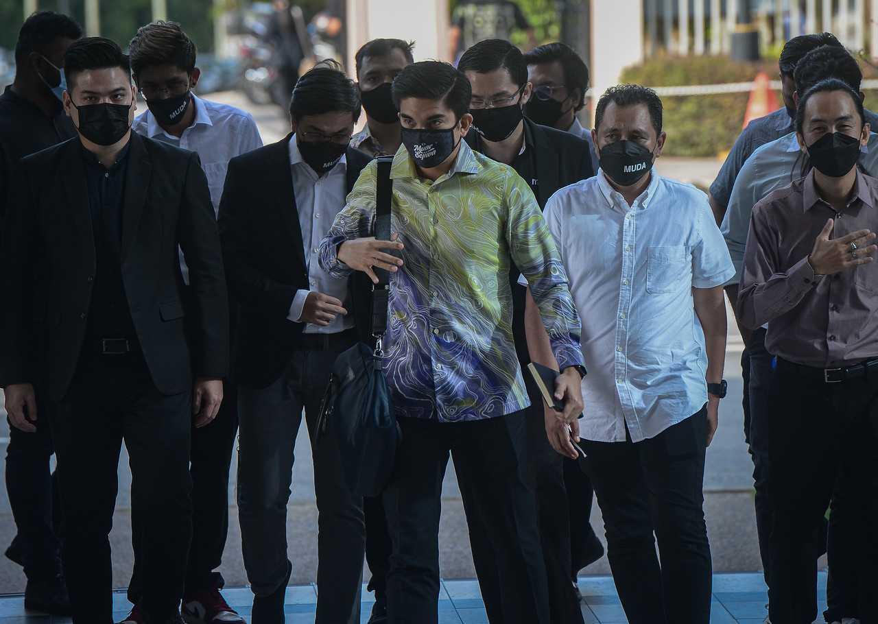 Muar MP Syed Saddiq Syed Abdul Rahman arrives at the Kuala Lumpur court complex yesterday. Photo: Bernama