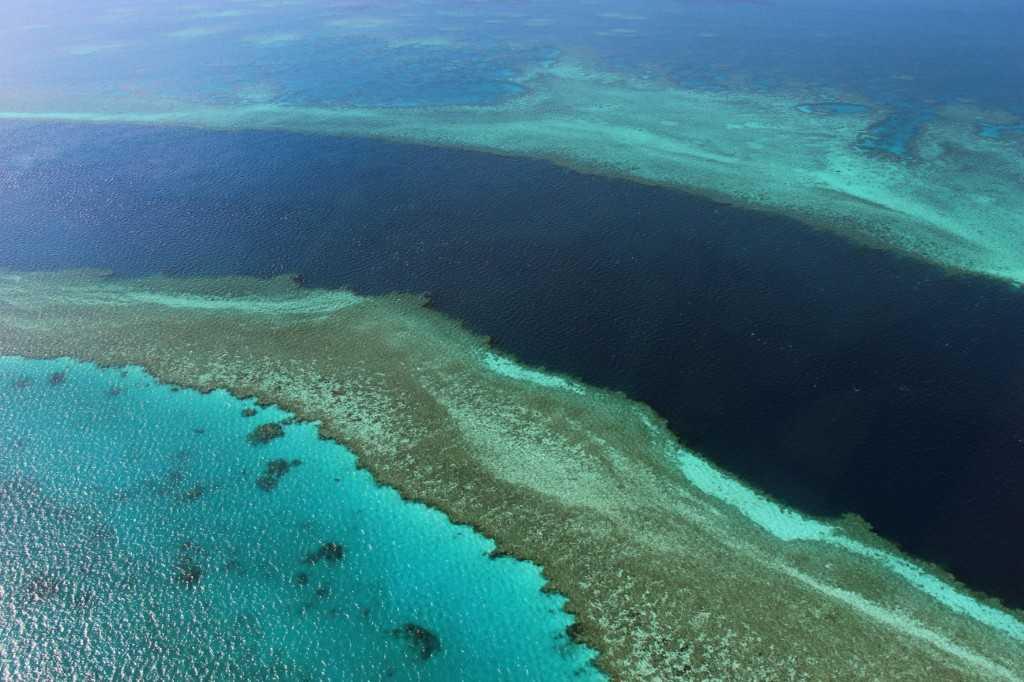 This photo taken on Nov 20, 2014 shows an aerial view of the Great Barrier Reef off the coast of the Whitsunday Islands, along the central coast of Queensland. Photo: AFP