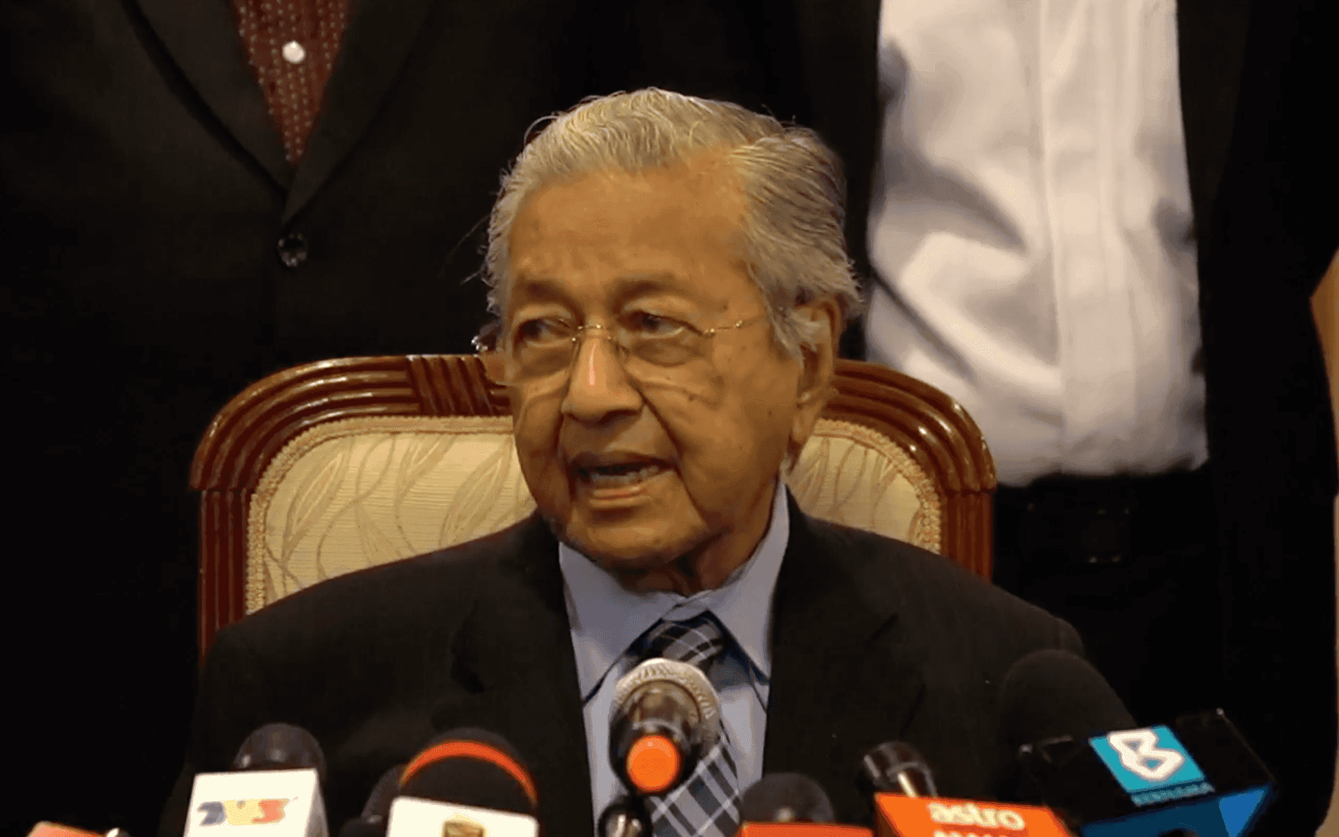 Dr Mahathir Mohamad speaks at a press conference in Putrajaya today.