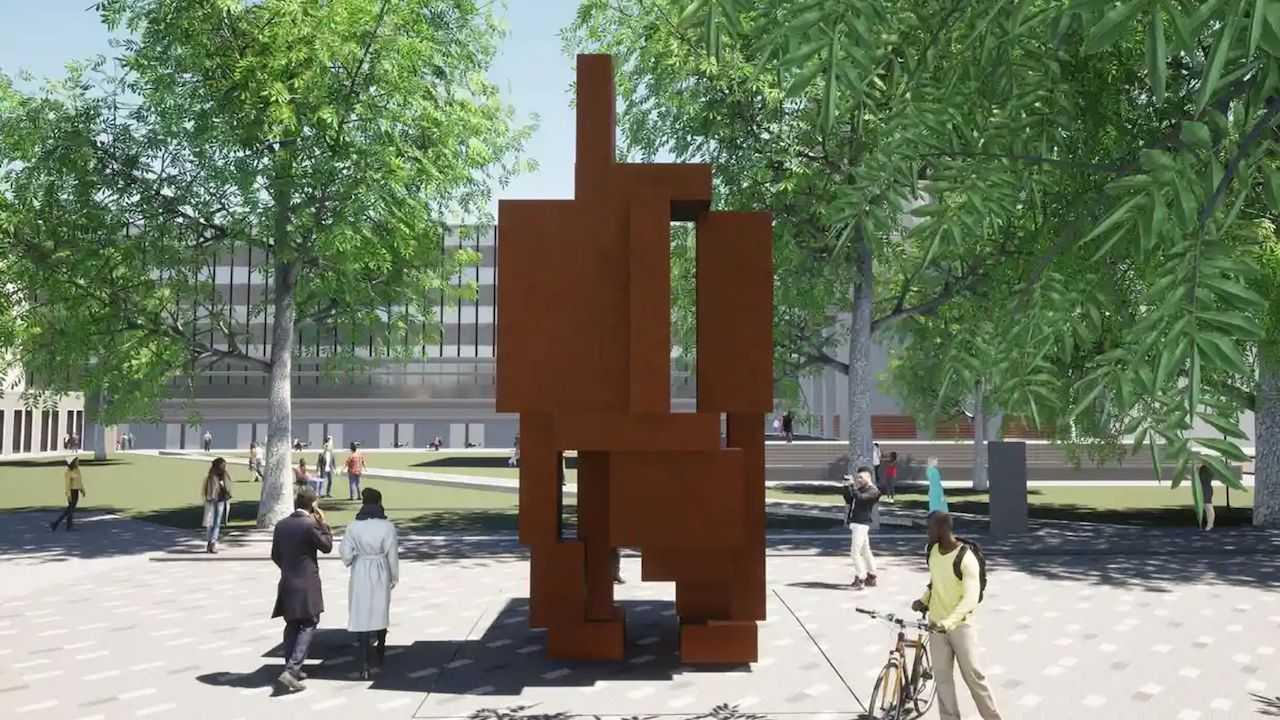 An artist's depiction of the 'Alert' sculpture by artist Antony Gormley on the grounds of Imperial College London. Photo: Imperial College London