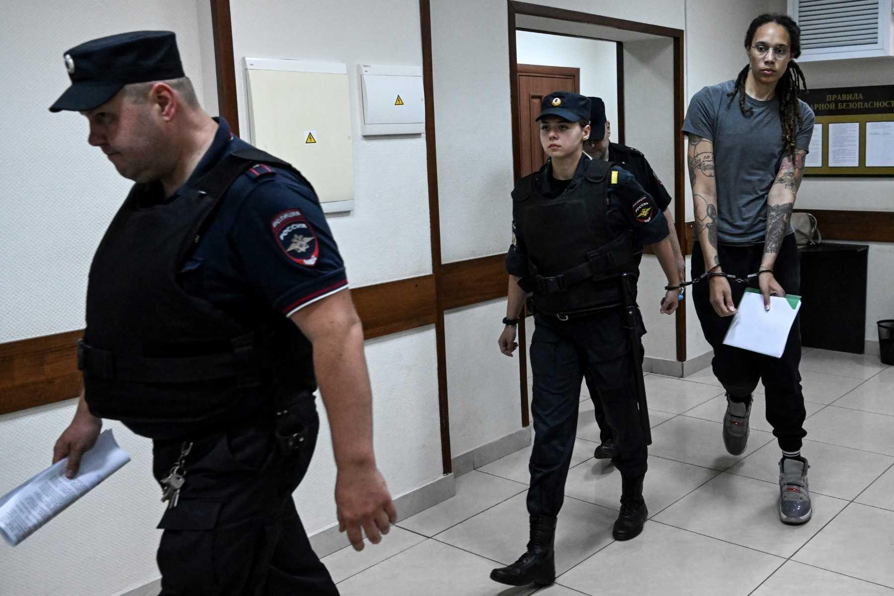 US Women's National Basketball Association basketball player Brittney Griner, who was detained at Moscow's Sheremetyevo airport and later charged with illegal possession of cannabis, leaves the courtroom after the court's verdict in Khimki outside Moscow, on Aug 4. Photo: AFP