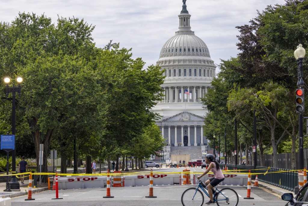 The area where a man crashed into a barricade at the US Capitol on Aug 14, in Washington, DC. Photo: AFP