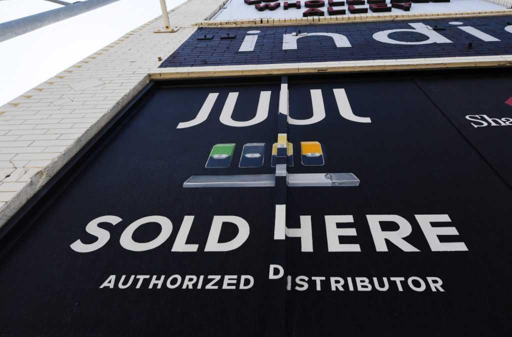 In this file photo taken on Sept 17, 2019 a sign advertises Juul vaping products in Los Angeles, California. Photo: AFP