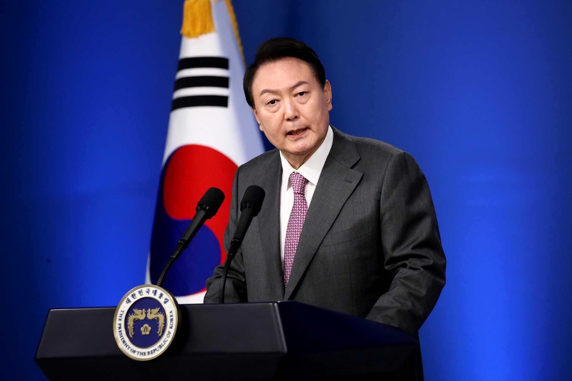 South Korean President Yoon Suk-yeol delivers a speech during a news conference to mark his first 100 days in office at the presidential office in Seoul on Aug 17. Photo: AFP