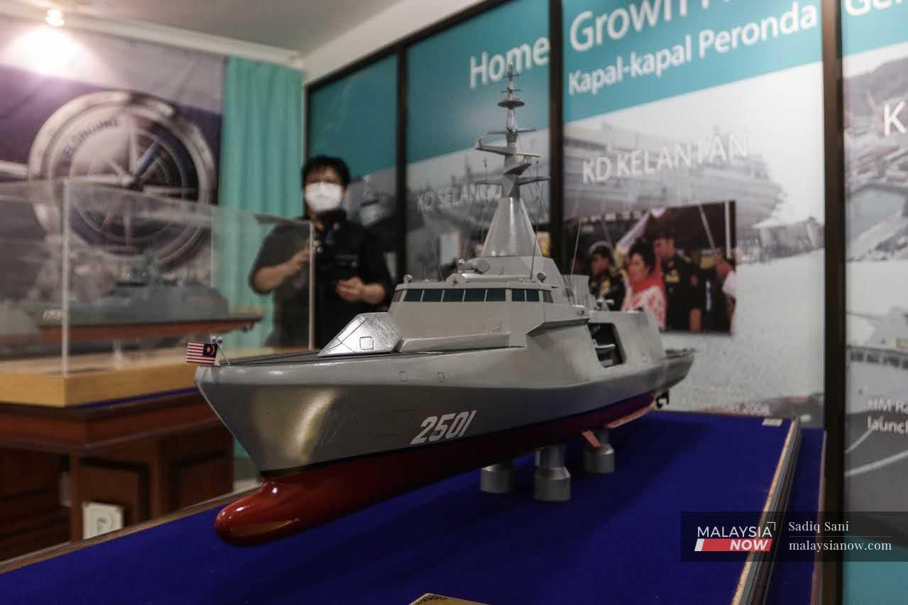 A model of a littoral combat ship is displayed at the Boustead Naval Shipyard in Lumut, Perak.