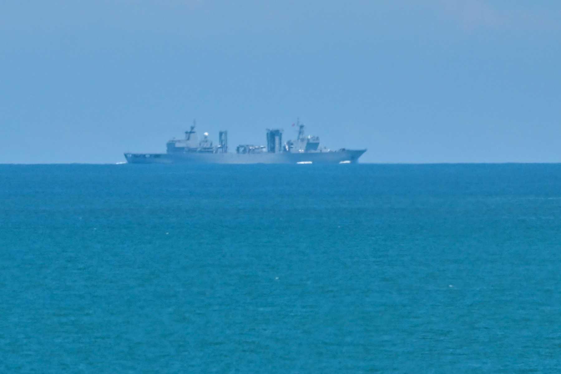 A Chinese military vessel sails off Pingtan island, one of mainland China's closest point from Taiwan, in Fujian province on Aug 5. China's participation in the joint exercises is 'unrelated to the current international and regional situation,' China's defence ministry says. Photo: AFP 