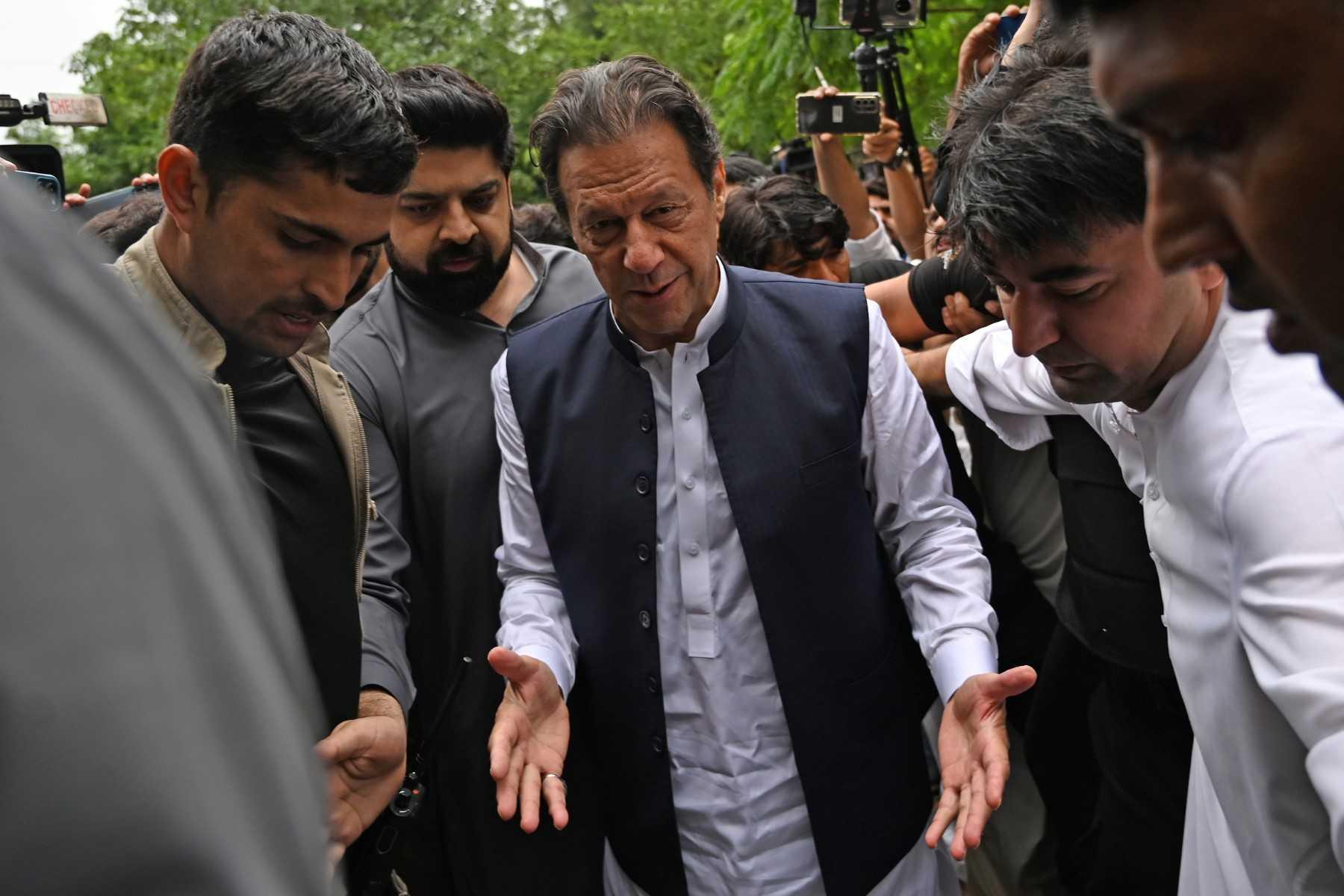 Former Pakistani prime minister Imran Khan arrives to appear before the an anti-terrorist court in Islamabad on Aug 25. Photo: AFP 