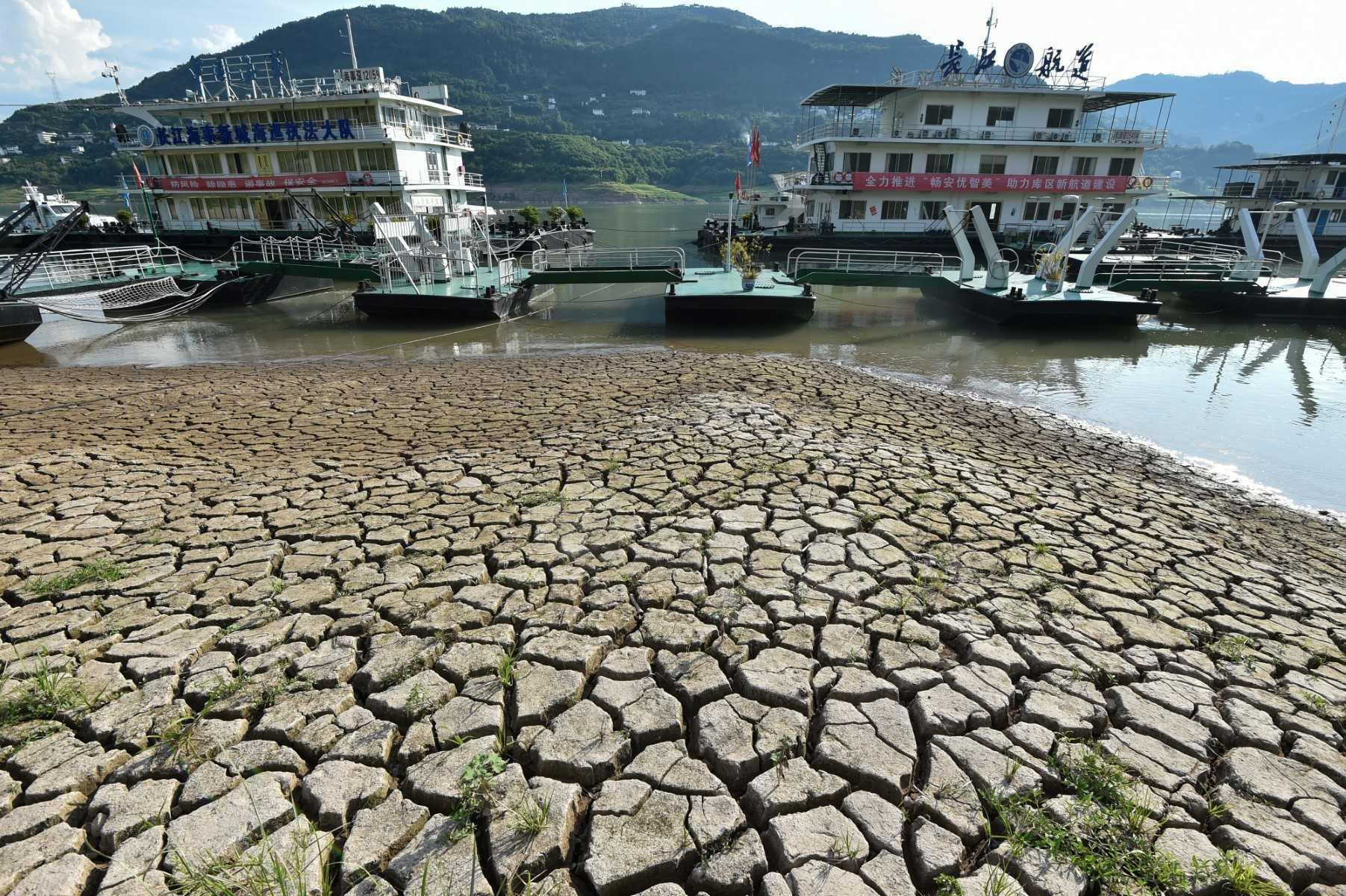 This photo taken on Aug 16 shows a section of a parched river bed along the Yangtze River in China's southwestern Chongqing. Photo: AFP