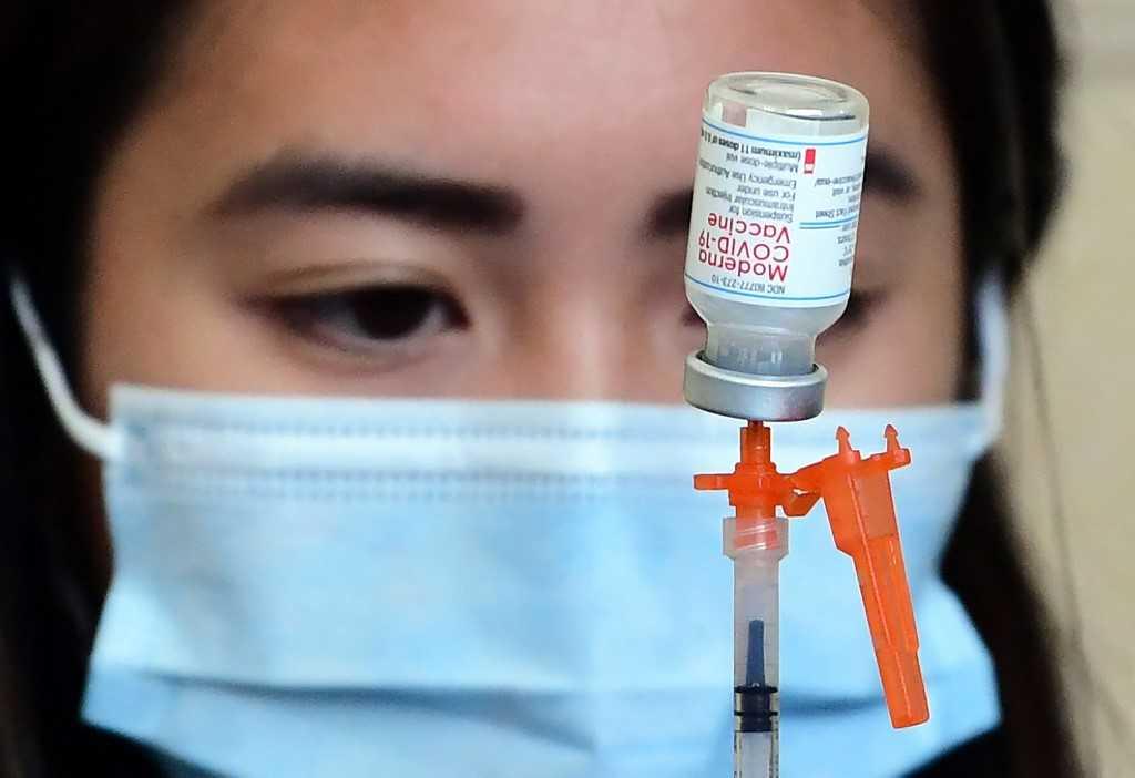 In this file photo taken on Jan 7, a dose of the Moderna Covid-19 vaccine is prepared for administration at Union Station in Los Angeles. Photo: AFP
