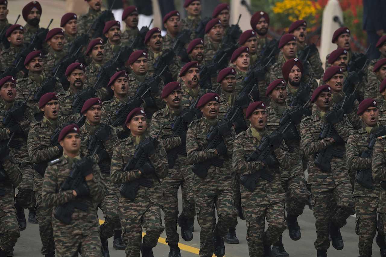 An Indian Army commandos contingent marches during India's 73rd Republic Day parade at the Rajpath in New Delhi on Jan 26. Photo: AFP