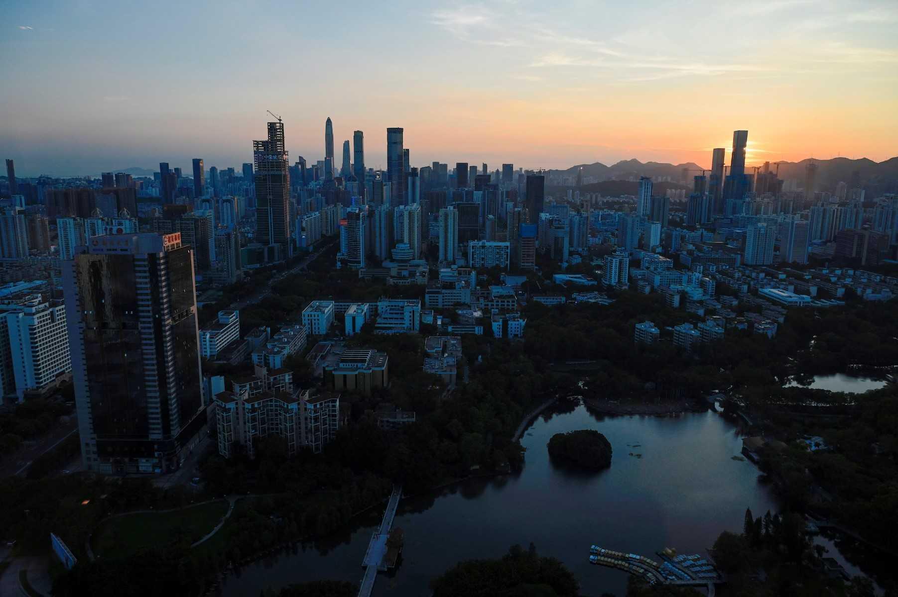 A general view shows the city skyline during sunset in Shenzhen, in China’s southern Guangdong province on July 10. Photo: AFP 