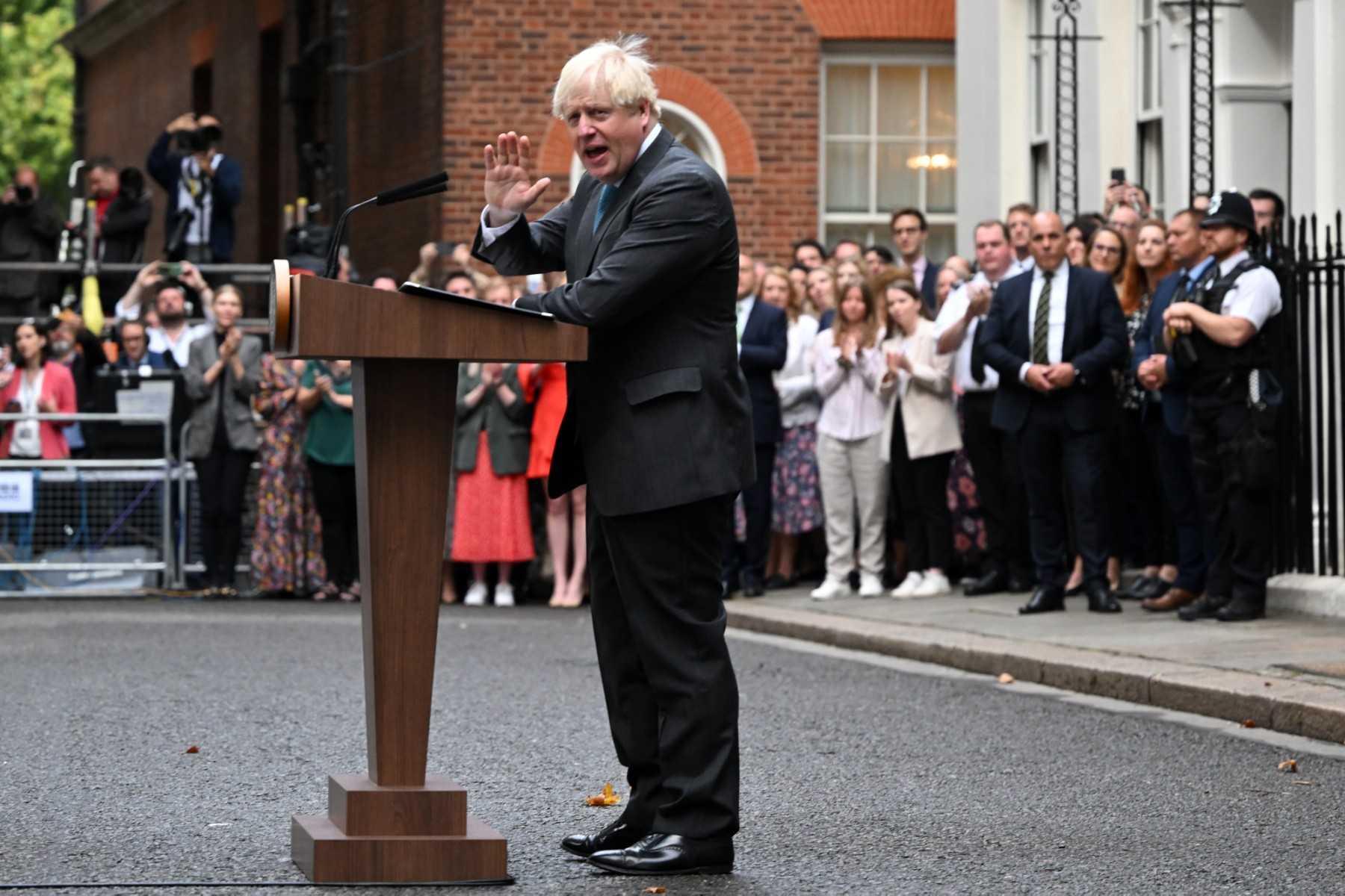 Britain's outgoing Prime Minister Boris Johnson delivers his final speech on Sept 6, before heading to Balmoral to tender his resignation. Photo: AFP 