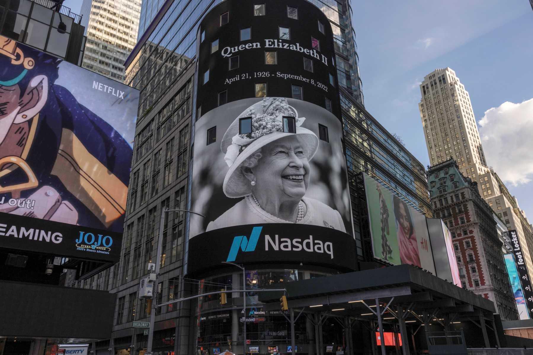 An image of Queen Elizabeth II is displayed at Times Square in New York on Sept 9, following her death at age 96. Photo: AFP 