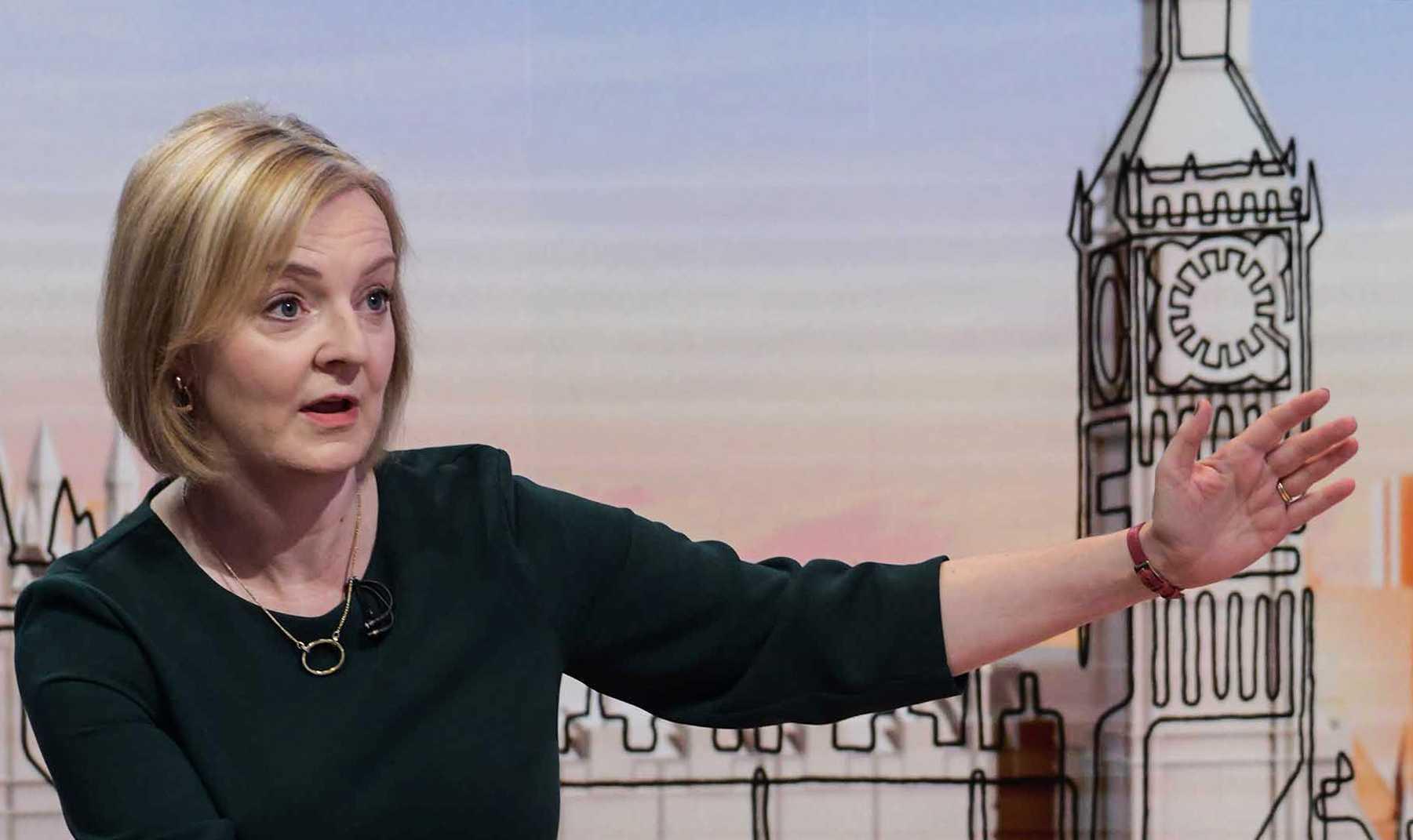 A handout picture taken and released by the BBC on Sept 4 shows Liz Truss speaking during an interview with BBC in London. Photo: AFP