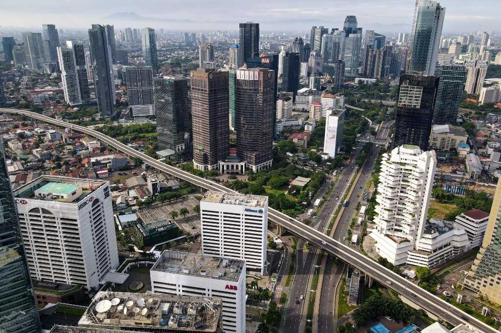 An aerial photo showing downtown Jakarta on the first day of the New Year on Jan 1. Photo: AFP