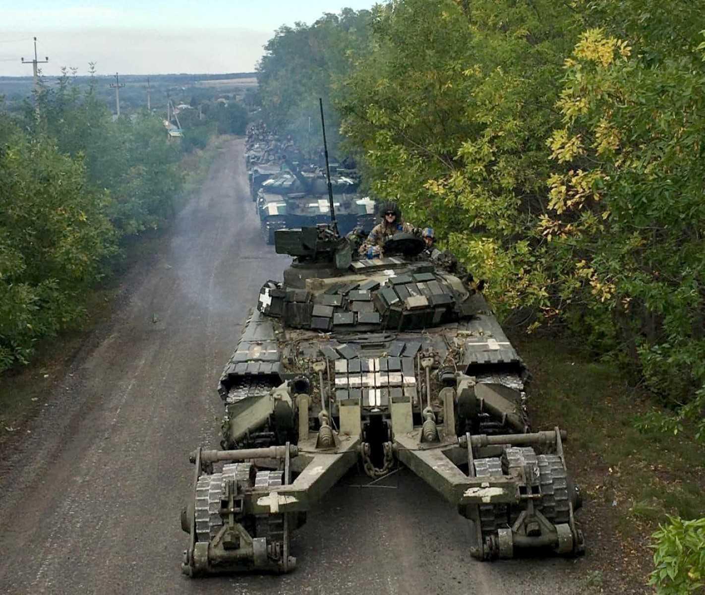 This handout picture released by the Ukrainian Ministry of Defence on Sept 12, and taken at an undefined location shows a column of tanks of the Ukrainian army during an offensive, amid the Russian invasion of Ukraine. Photo: AFP 