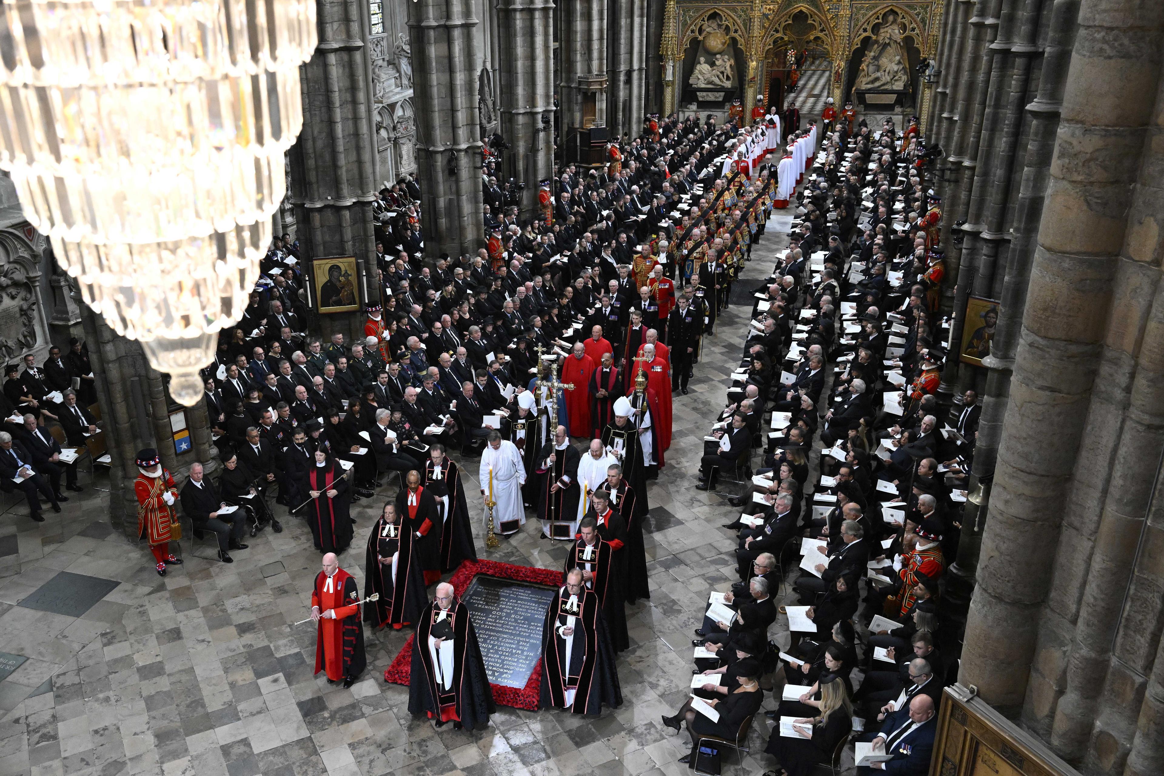 A general view inside Westminster Abbey ahead of the state funeral Of Queen Elizabeth II on Sept 19, in London. Photo: AFP
