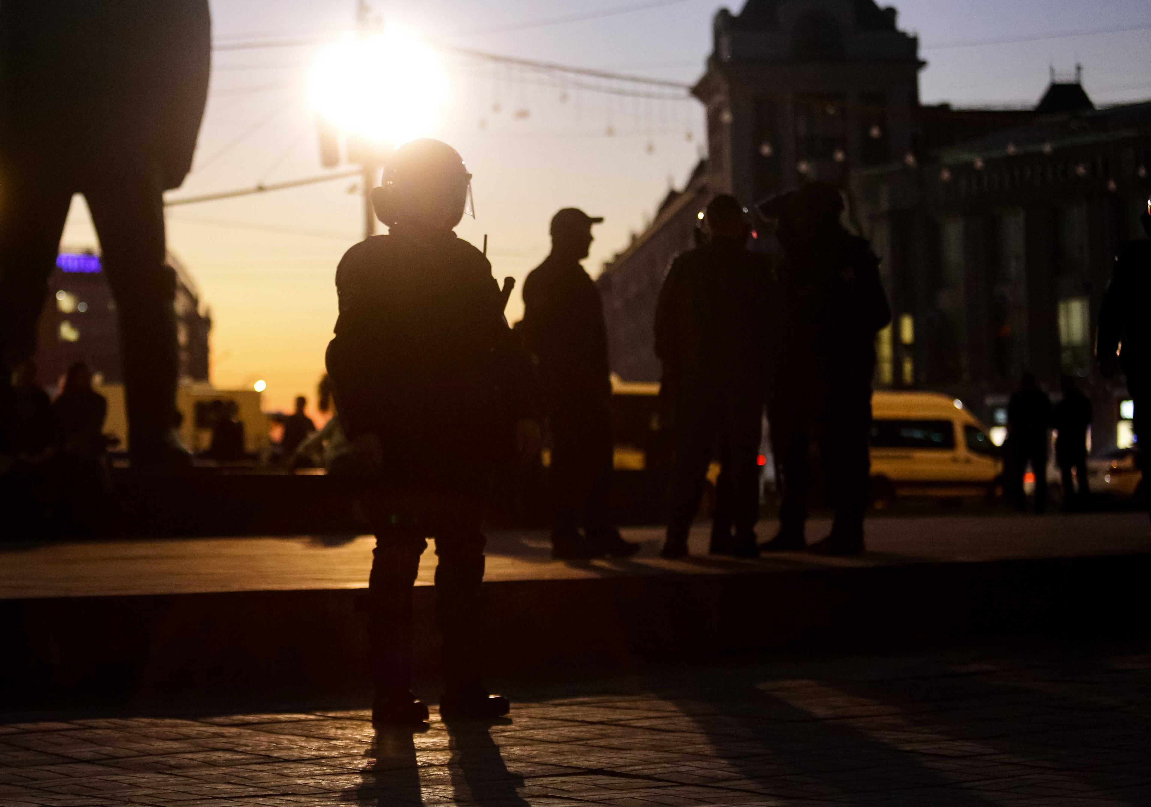Police officers are seen deployed in central Novosibirsk on Sept 21. Photo: AFP