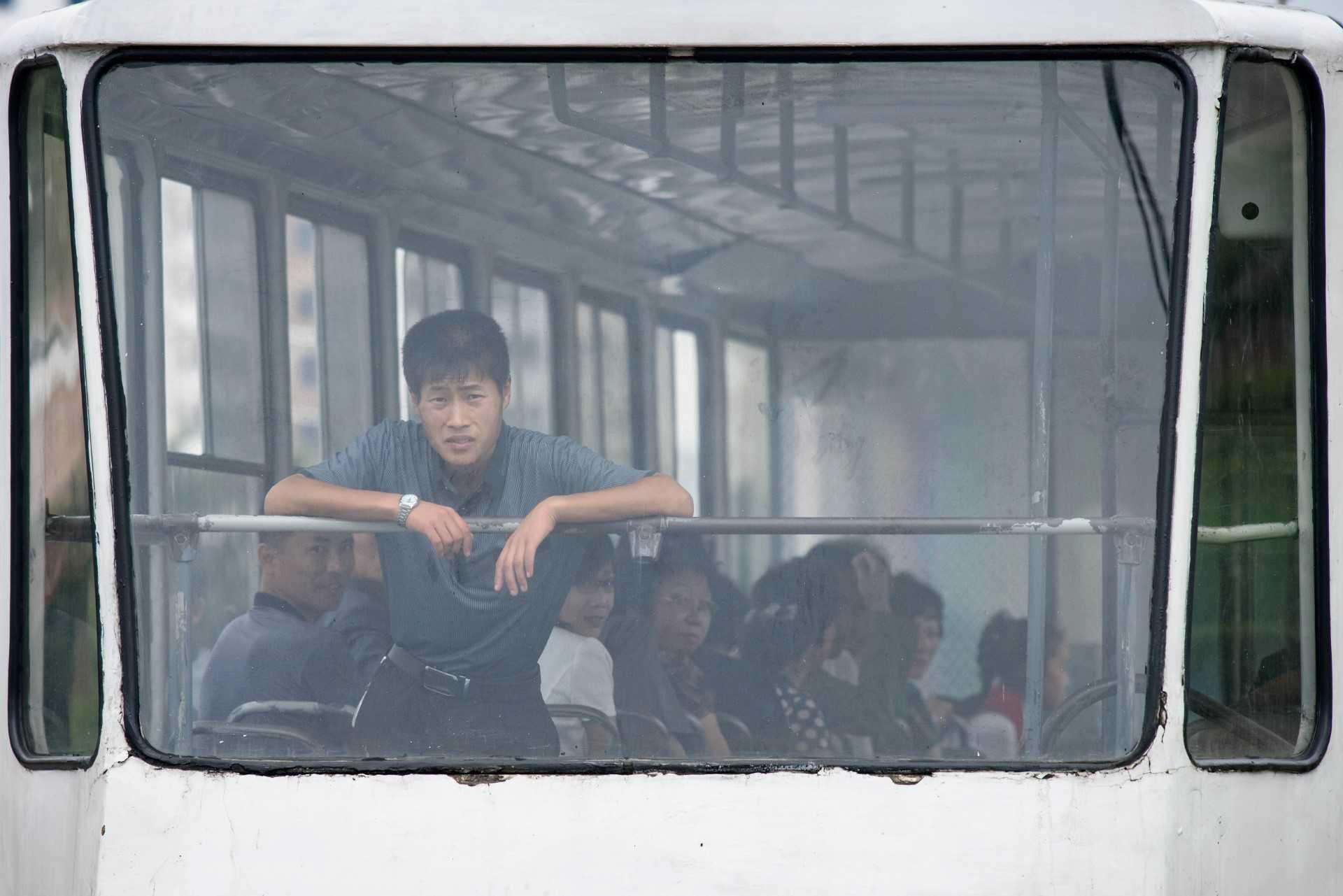 A commuter rides a tram in Pyongyang on June 19, 2019. Photo: AFP