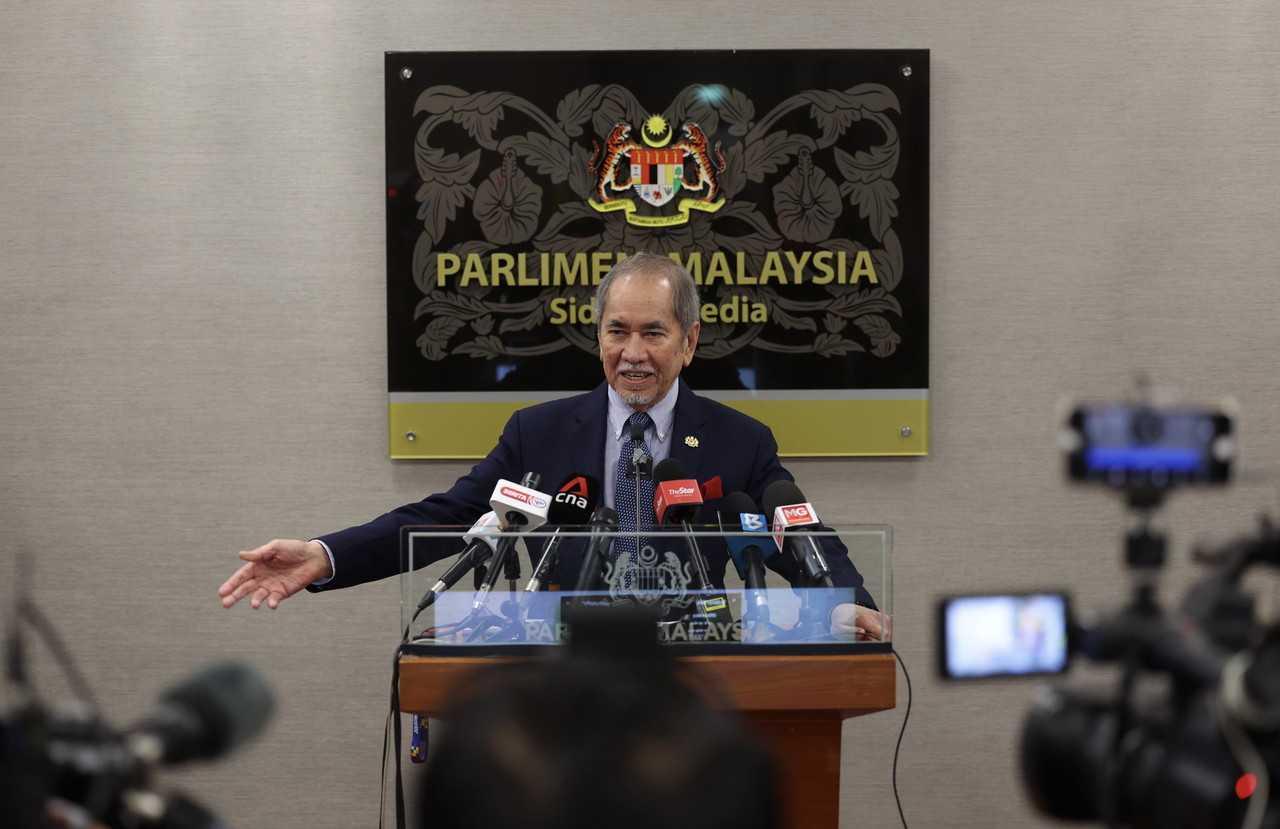 Law minister Wan Junaidi Tuanku Jaafar speaks in a press conference at the Parliament building in Kuala Lumpur today. Photo: Bernama