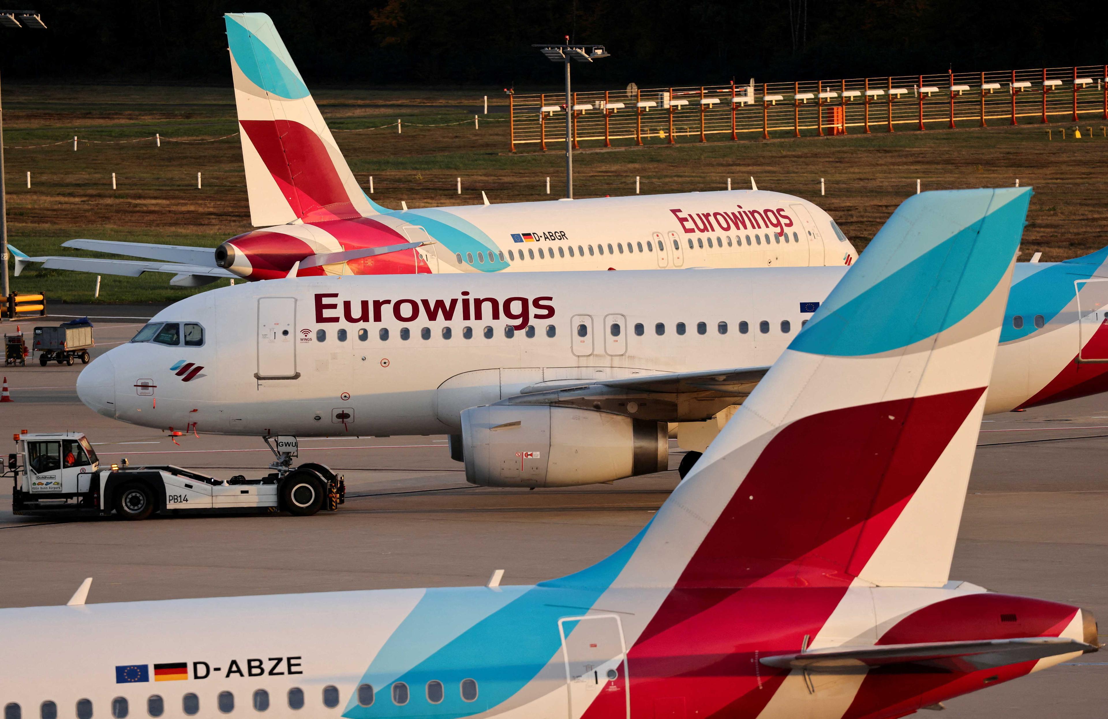 Aircrafts of Lufthansa's budget airline Eurowings stand on the tarmac of the Cologne-Bonn airport as Eurowings pilots go on a three-day strike, in Cologne, Germany, Oct 17. Photo: Reuters