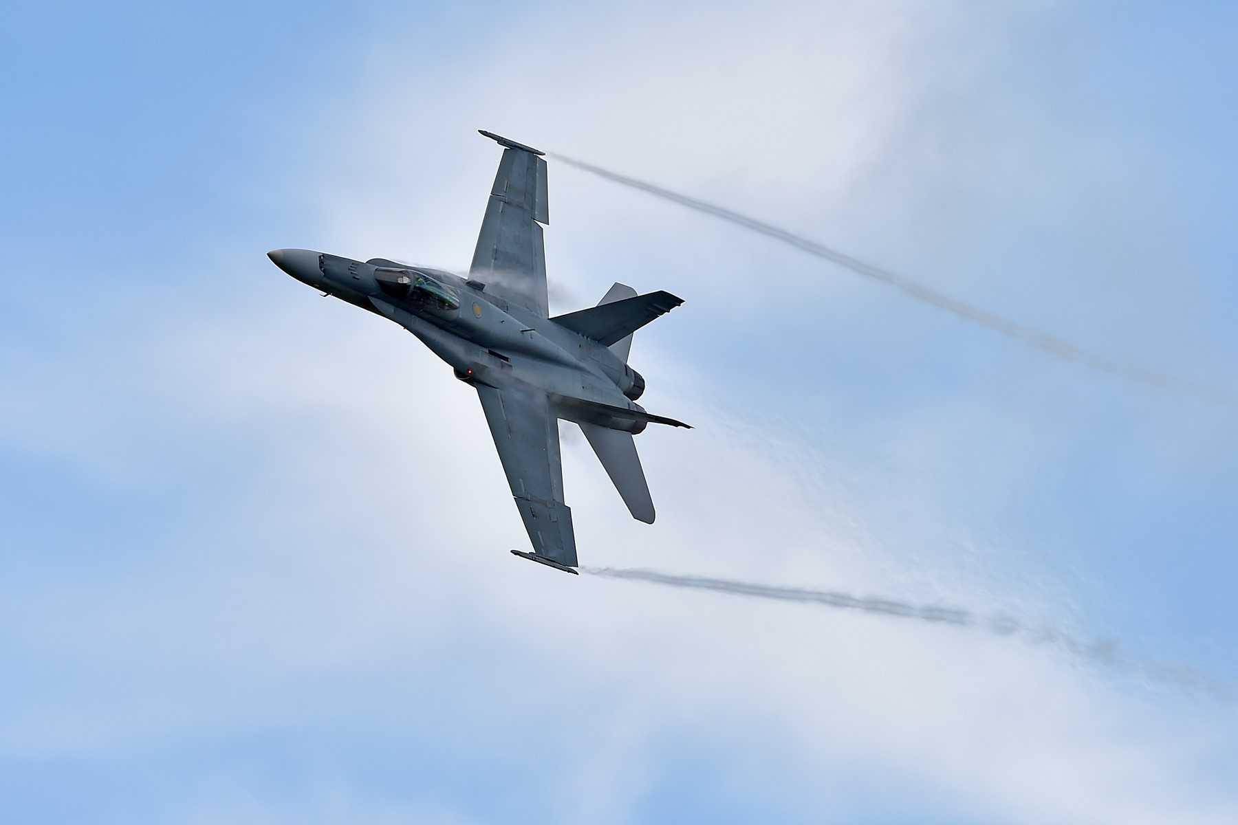 A Royal Australian Airforce FA-18 performs overhead at the Australian MotoGP Grand Prix at Phillip Island on Oct 22, 2017. Photo: Reuters