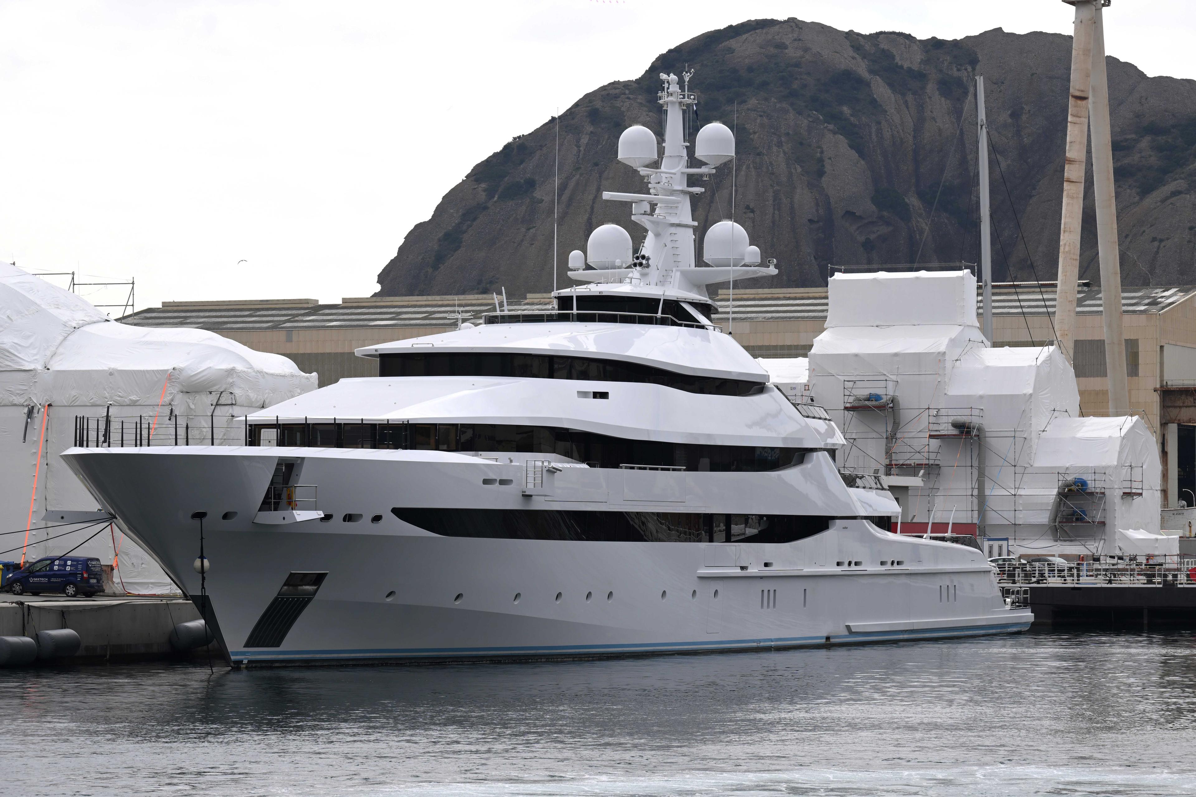 A picture taken on March 3, in a shipyard of La Ciotat, near Marseille, southern France, shows a yacht, Amore Vero, owned by a company linked to Igor Sechin, chief executive of Russian energy giant Rosneft. Photo: AFP 