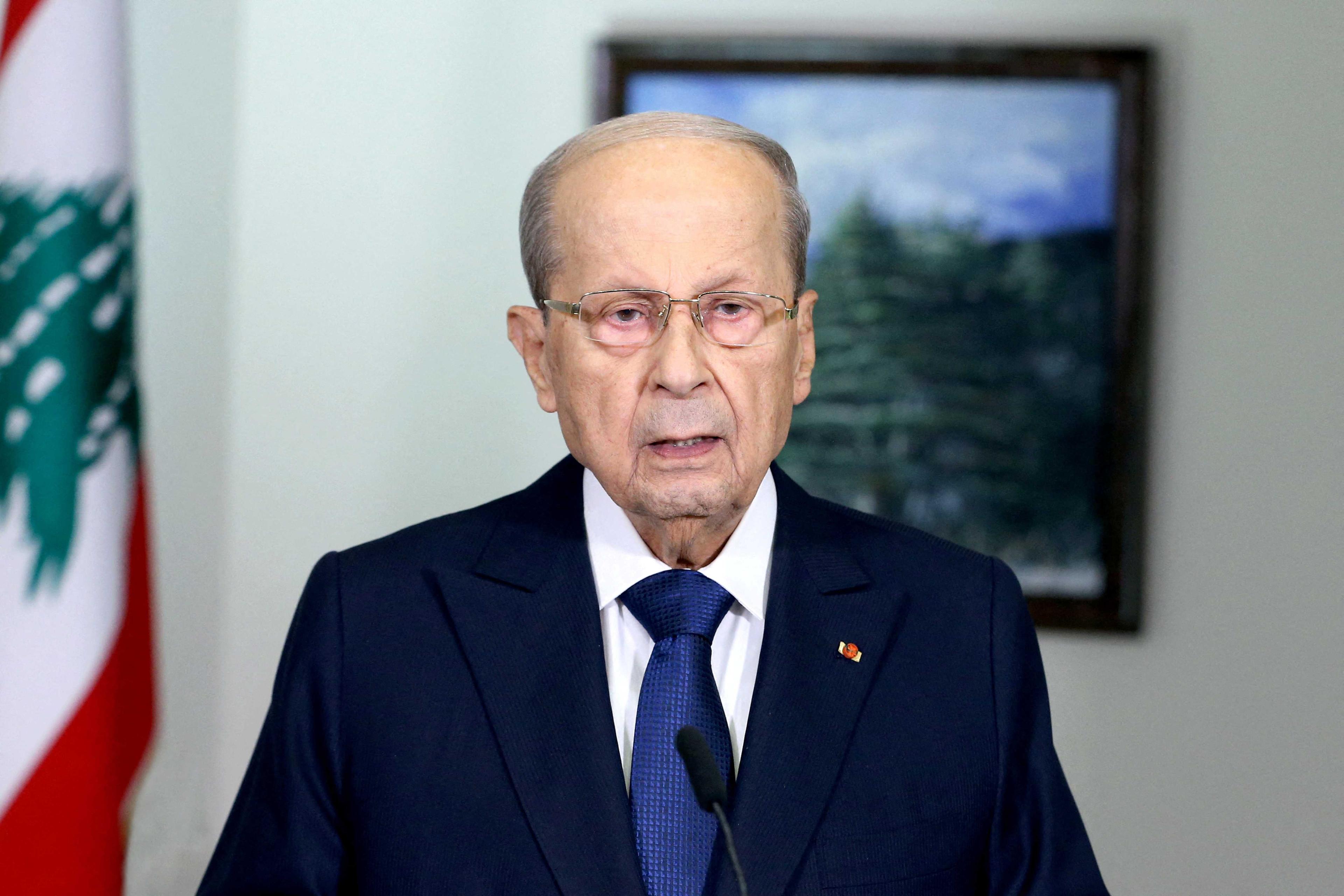Lebanon's President Michel Aoun addresses the nation from the presidential palace in Baabda, Lebanon Oct 13. Photo: Reuters