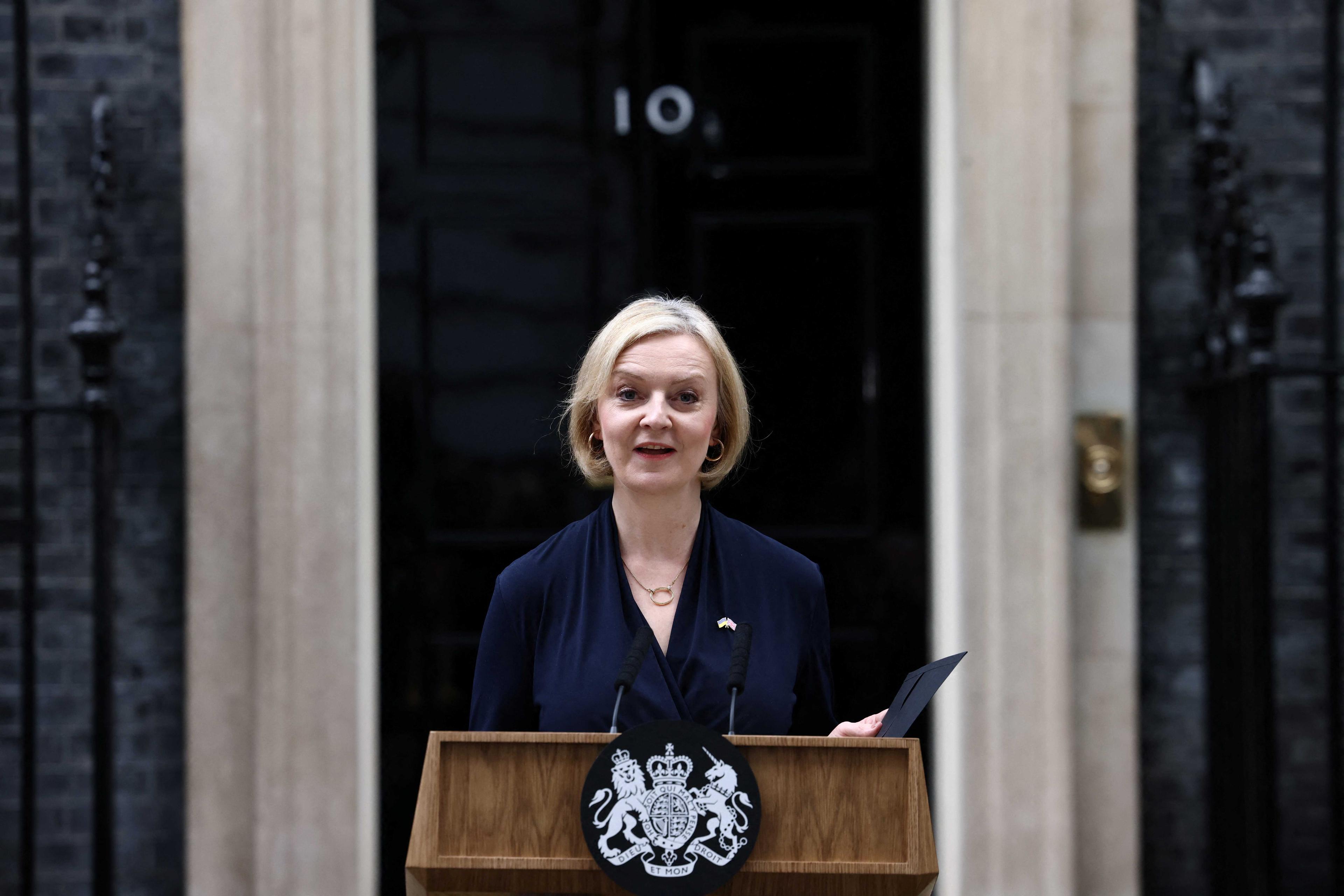 British Prime Minister Liz Truss announces her resignation, outside Number 10 Downing Street, London, Britain Oct 20. Photo: Reuters
