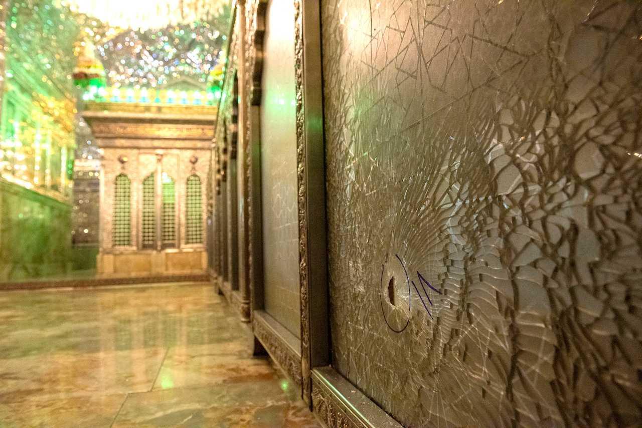 A bullet hole is seen after an attack at the Shah Cheragh Shrine in Shiraz, Iran, Oct 26. Photo: Reuters 