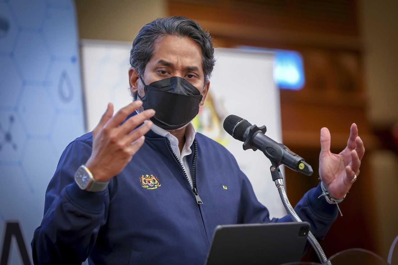 Health Minister Khairy Jamaluddin speaks at a press conference in Putrajaya today. Photo: Bernama
