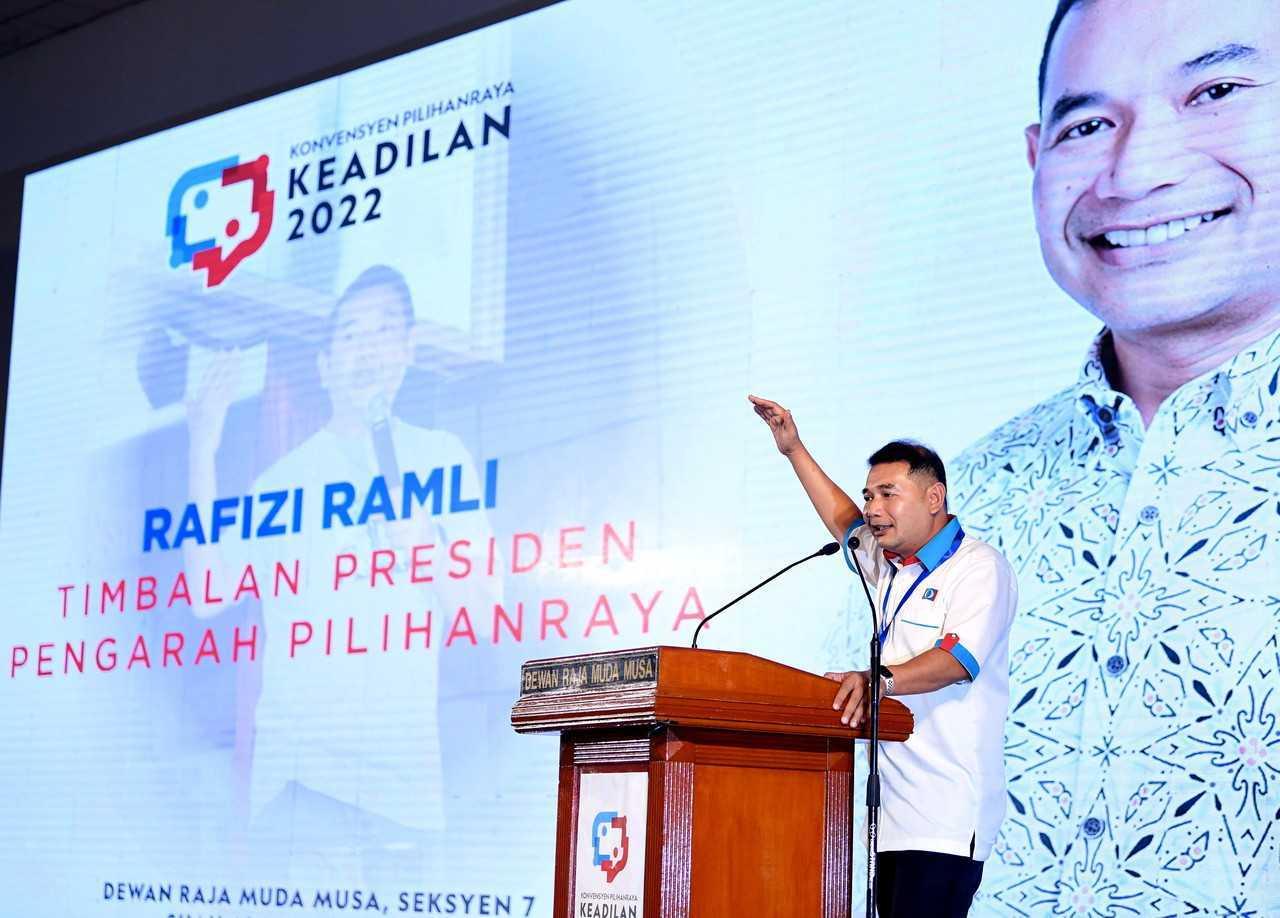 PKR deputy president Rafizi Ramli speaks at the 2022 PKR election convention in Shah Alam in August. Photo: Bernama

