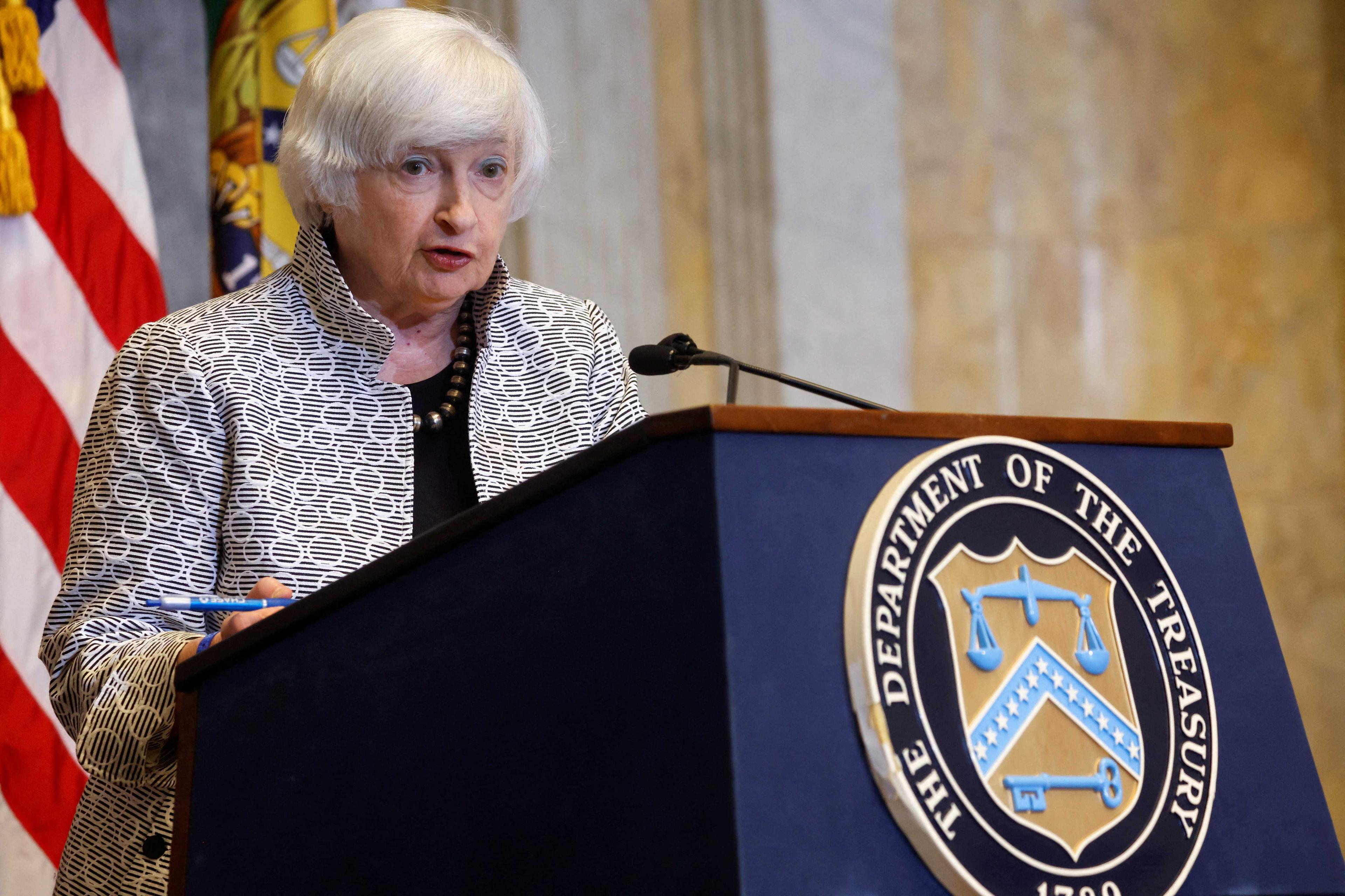 US Treasury Secretary Janet Yellen holds a news conference in the Cash Room at the US Treasury Department in Washington, US July 28. Photo: Reuters 