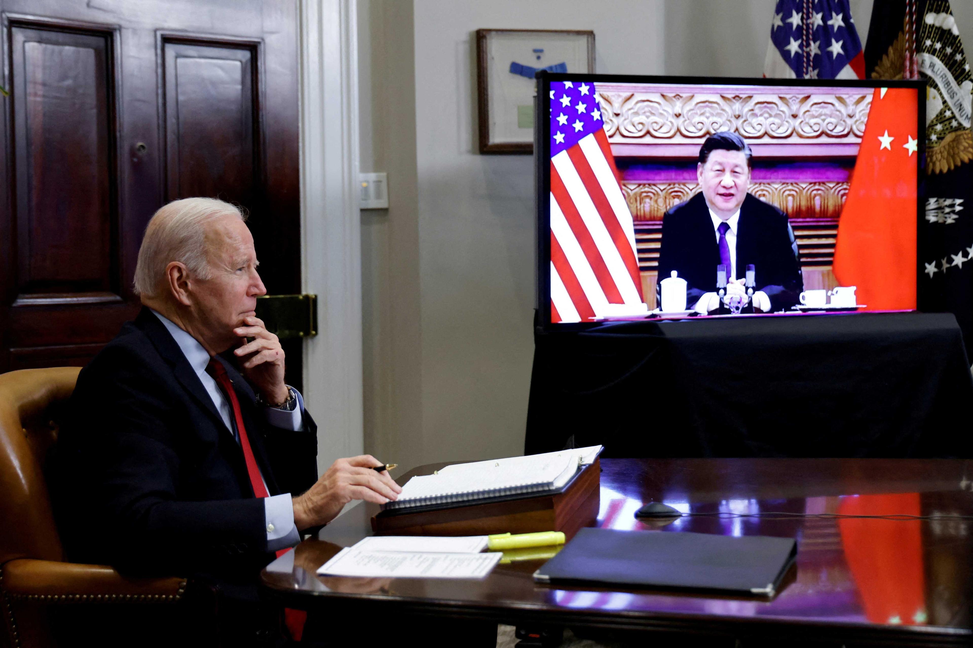 US President Joe Biden speaks virtually with Chinese leader Xi Jinping from the White House in Washington, US Nov 15. Photo: Reuters