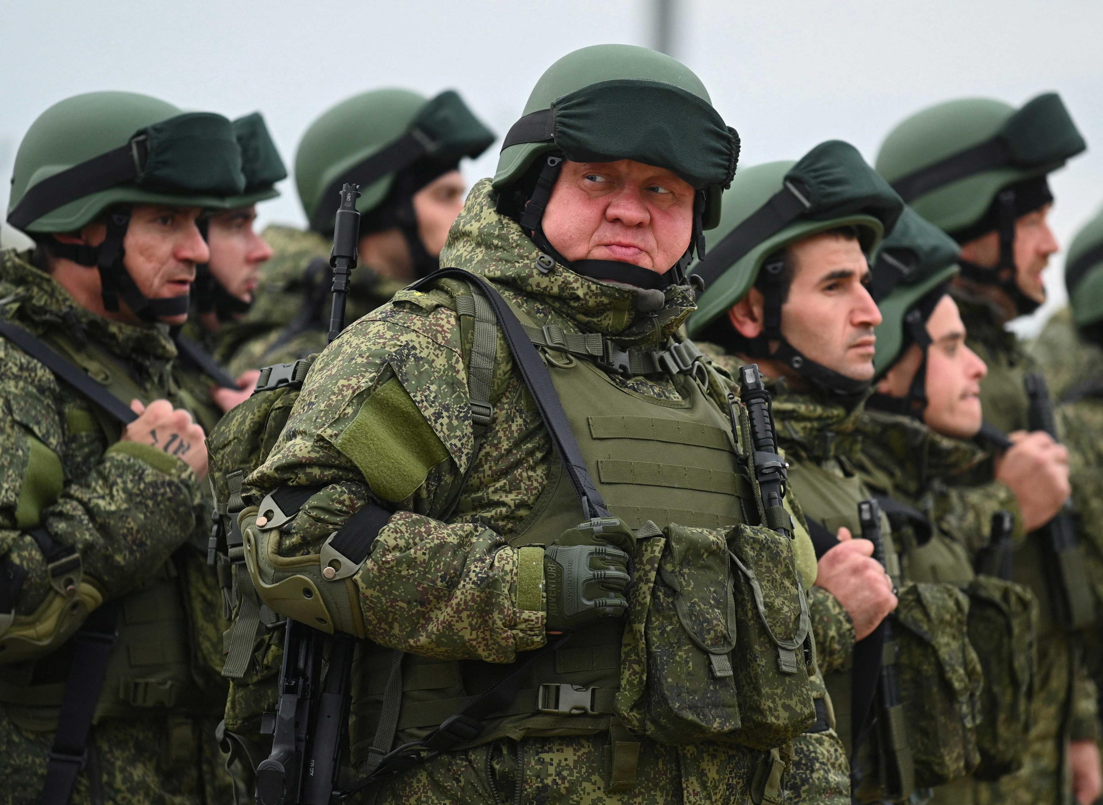 Russian reservists recruited during the partial mobilisation of troops attend a ceremony before departing to the zone of Russia-Ukraine conflict, in the Rostov region, Russia Oct 31. Photo: Reuters