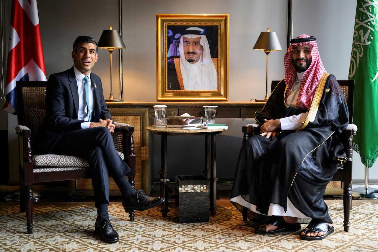 Britain's Prime Minister Rishi Sunak (left) and Crown Prince Mohammed bin Salman of Saudi Arabia are seen during a bilateral meeting at the G20 Summit on Nov 15, in Nusa Dua, Indonesia. Photo: Reuters