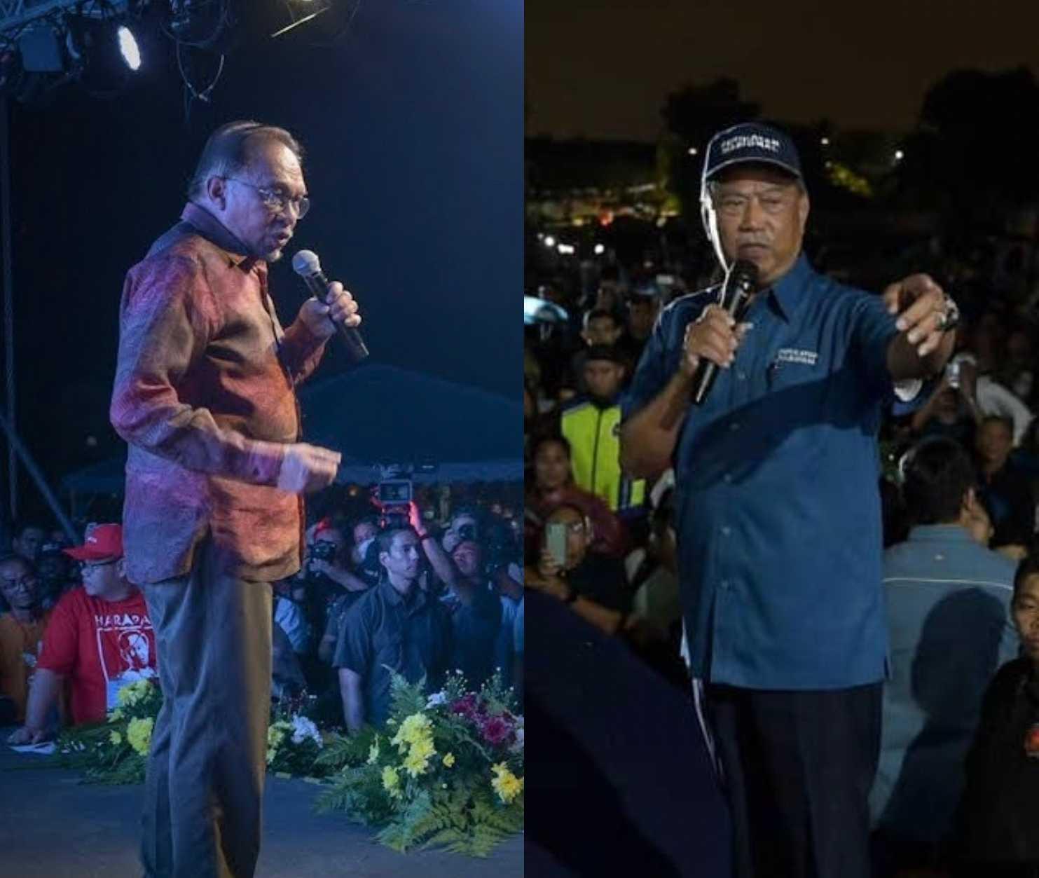 Anwar Ibrahim and Muhyiddin Yassin on the campaign trail for the 15th general election.