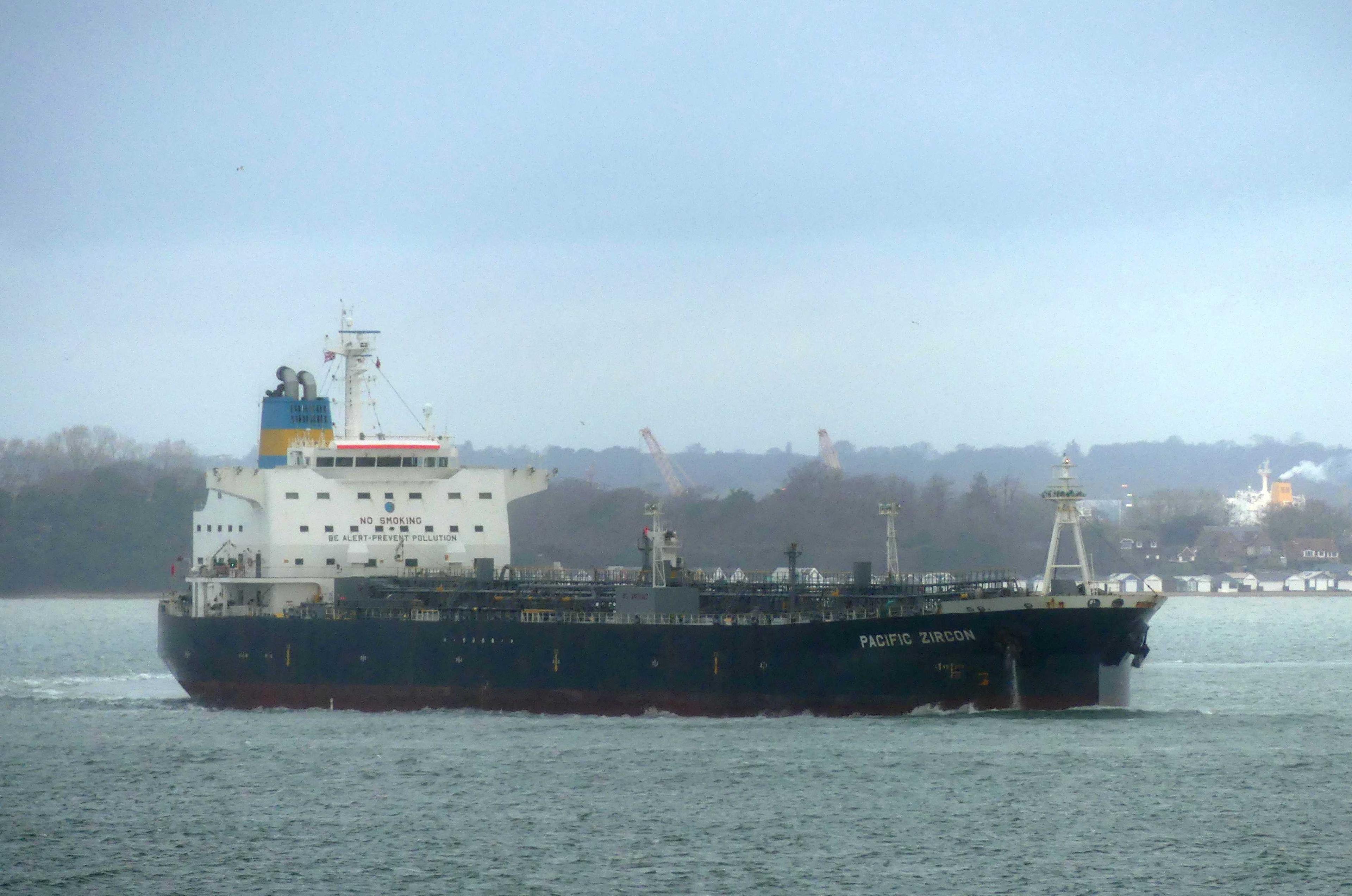 Tanker Pacific Zircon is seen at sea near Isle of Wright, Britain in this undated handout picture. Photo: Reuters