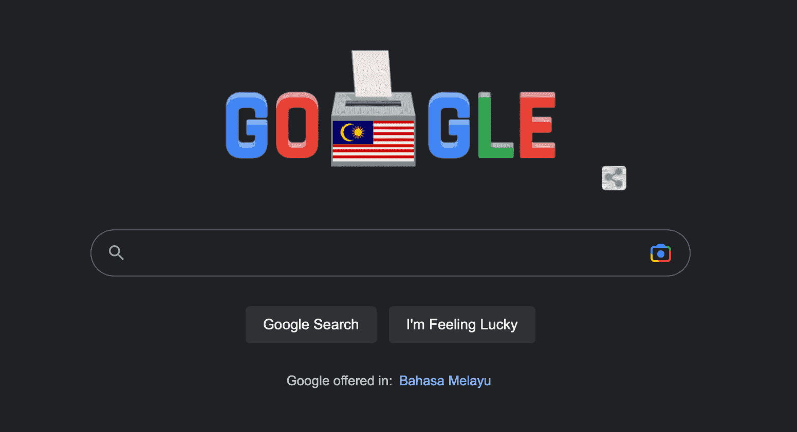 The Google Doodle, featuring a ballot box and Malaysian flag to mark the 15th general election today.
