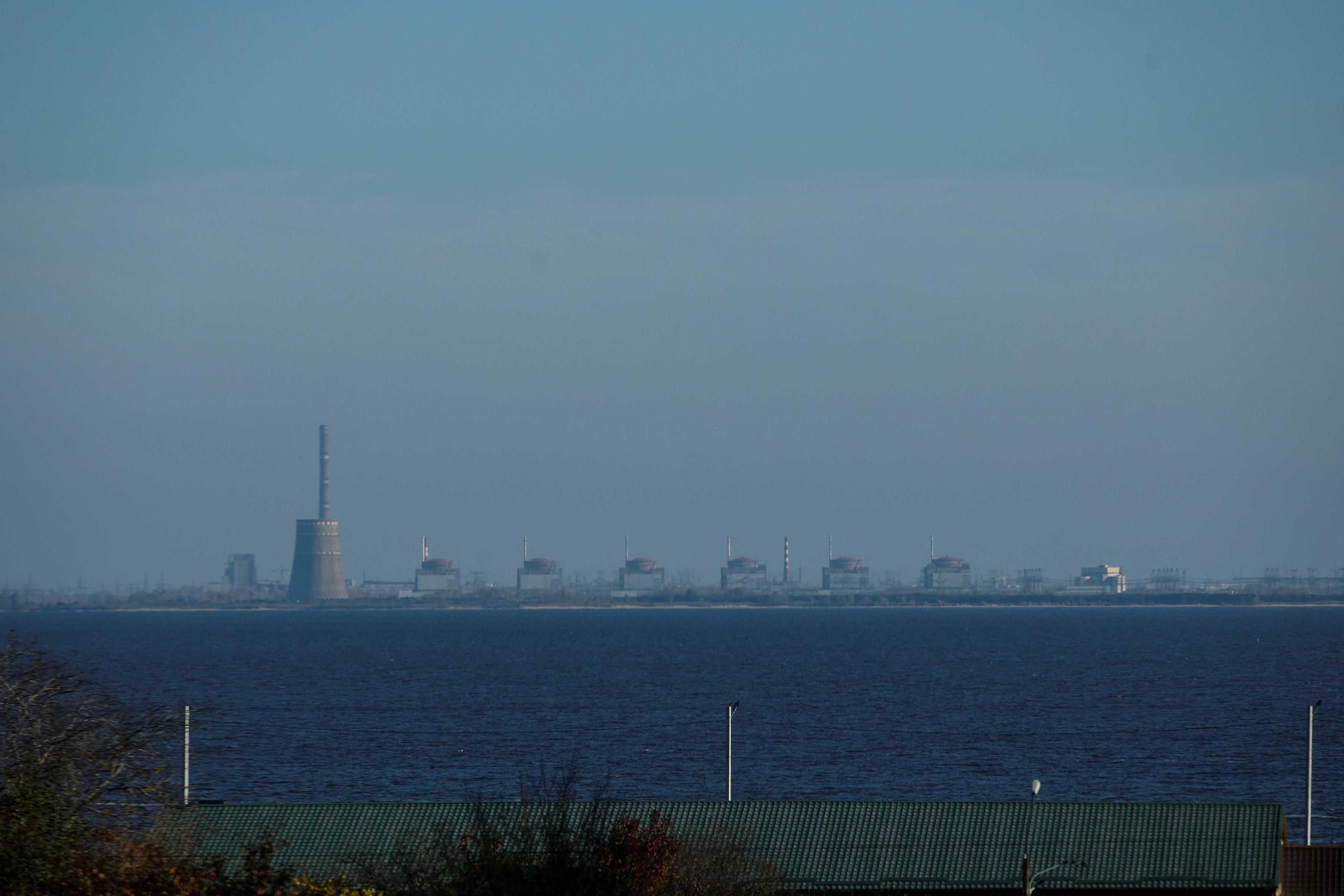 A view shows Zaporizhzhia Nuclear Power Plant from the town of Nikopol, amid Russia's attack on Ukraine, in Dnipropetrovsk region, Ukraine Nov 7. Photo: Reuters