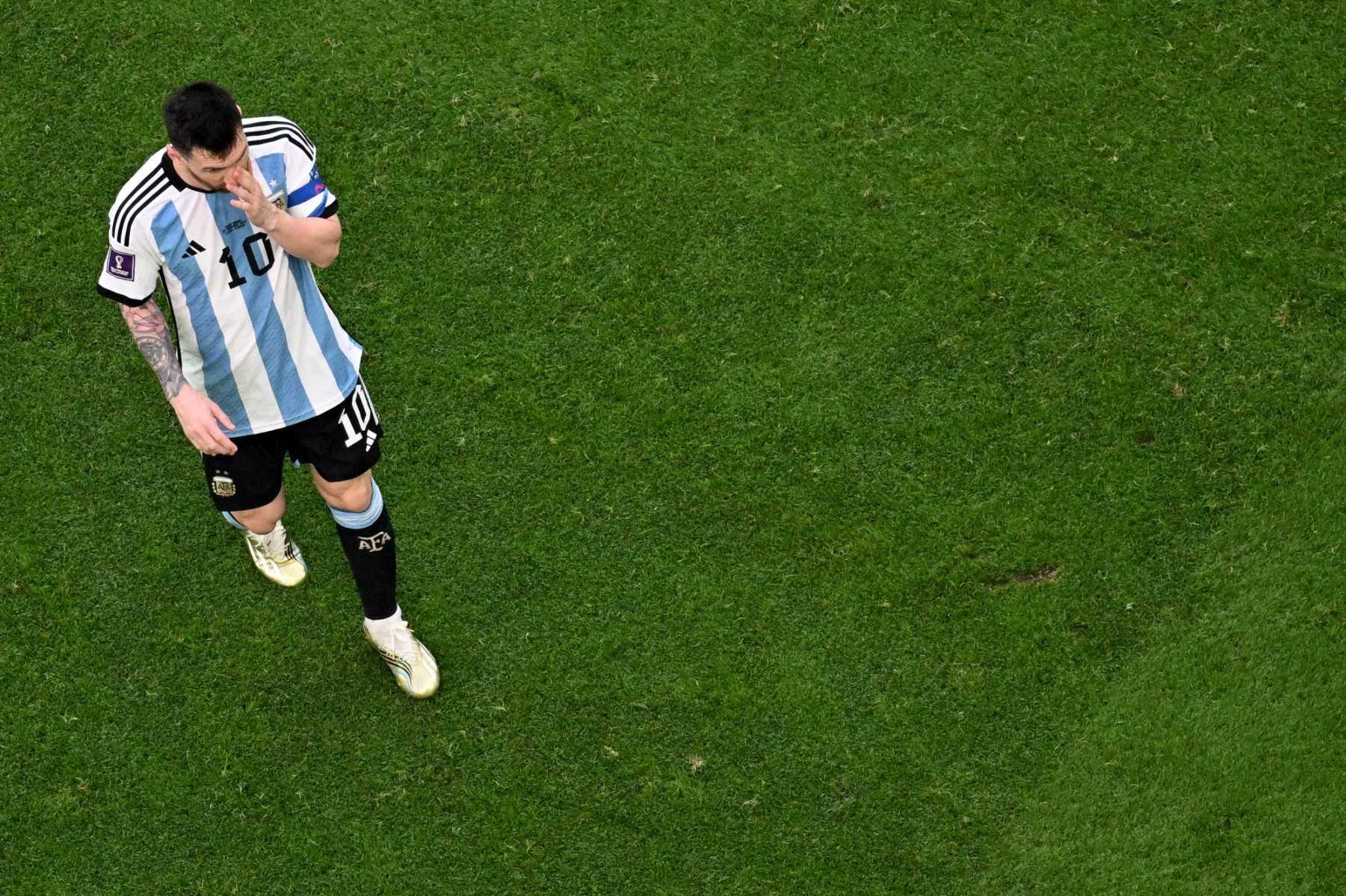Argentina's forward Lionel Messi reacts after their defeat in the Qatar 2022 World Cup Group C football match between Argentina and Saudi Arabia at the Lusail Stadium in Lusail, north of Doha on Nov 22. Photo: AFP