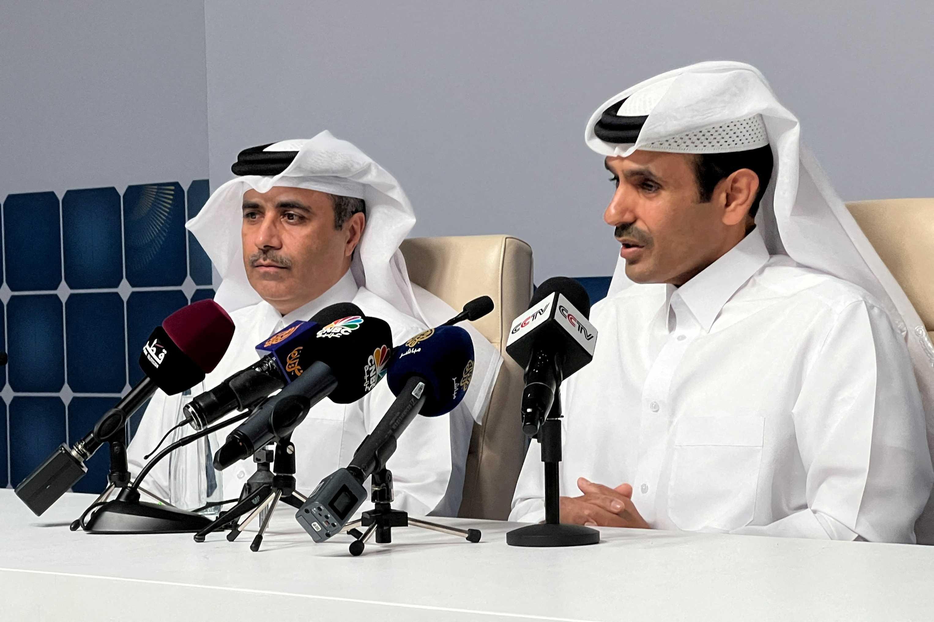 Qatar Energy CEO and Qatar's State Minister for Energy, Saad al-Kaabi, speaks during a news conference at the inauguration event of the Al Kharsaah solar plant project, in Al Kharsaah, Qatar Oct 18. Photo: Reuters